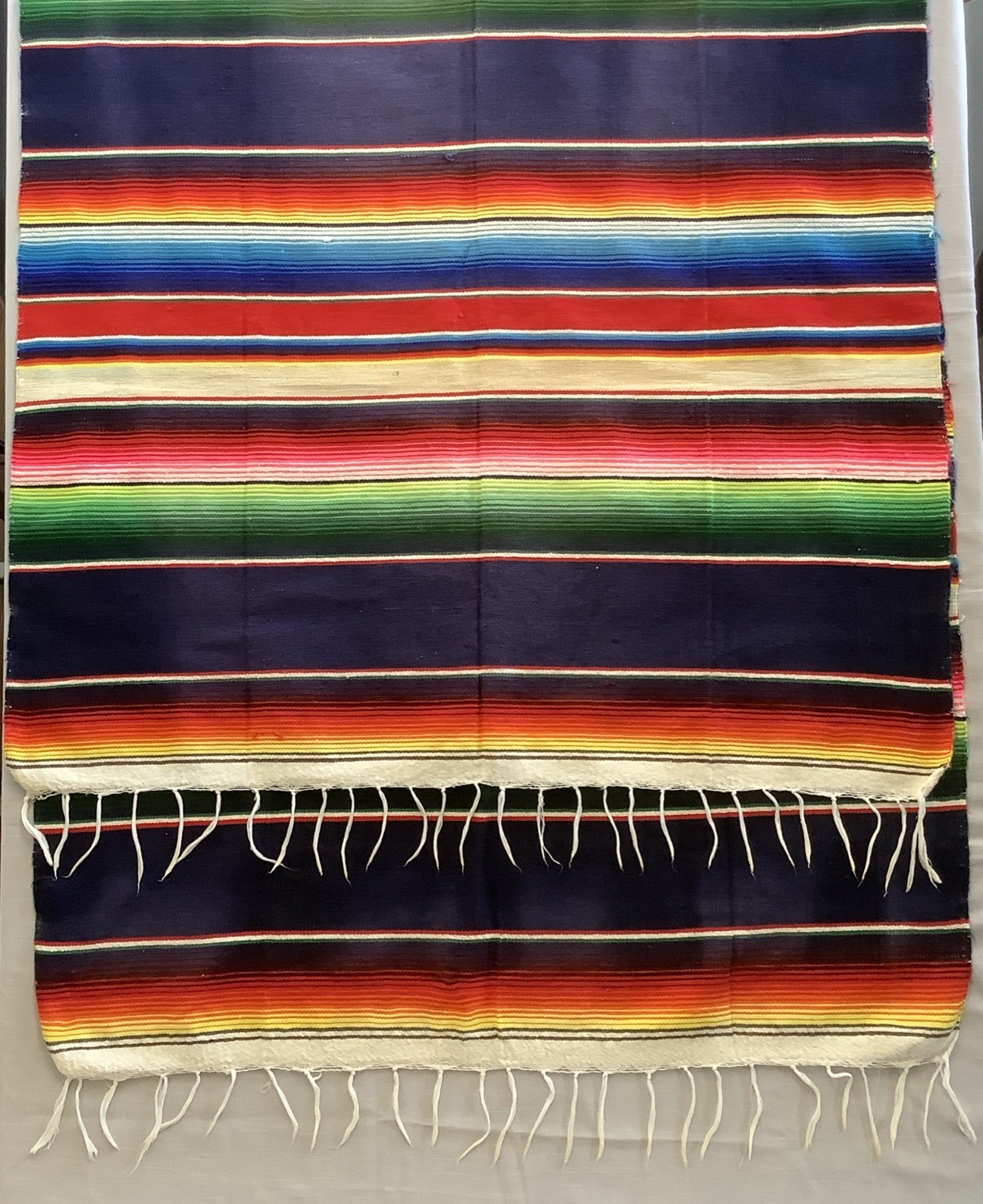VTG Mid Century SALTILLO Wool Woven Blanket Mexican Handwoven Sarape 6x3 ft