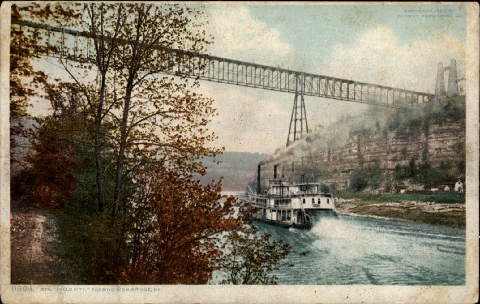 Saint Falls City Kentucky steamboat high bridge Phostint Detroit Publ postcard