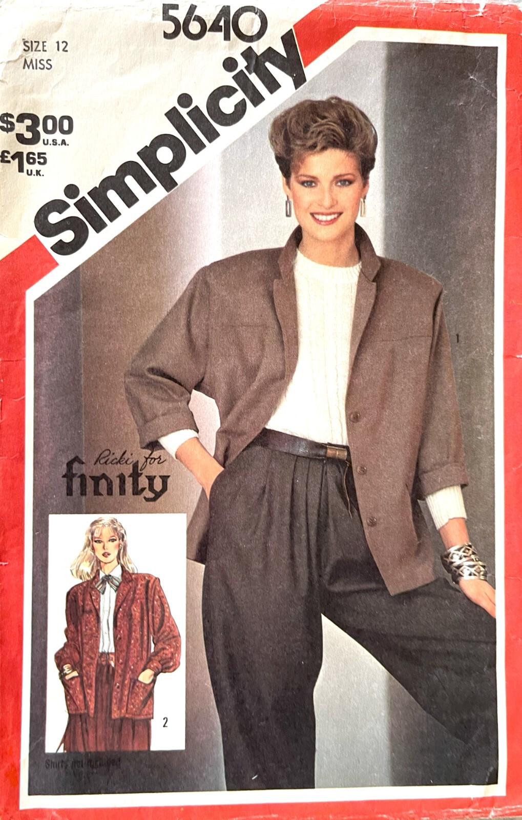 1980's Simplicity Misses' Jacket Pattern 5640 Size 12 UNCUT