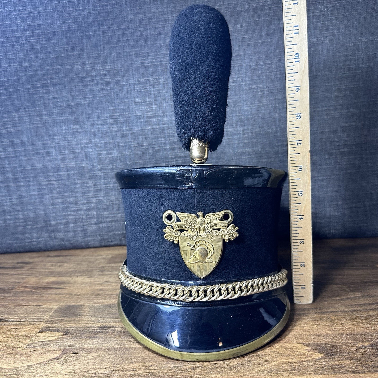 VINTAGE West Point Cadet Full Dress Shako Hat 7 1/8 Black Blayly Inc 1967