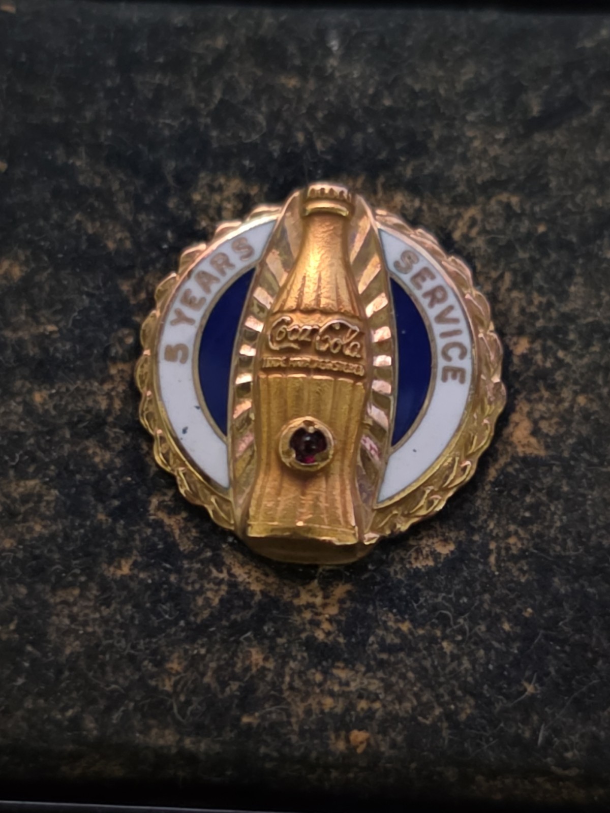Vintage Coca-Cola Coke 5 Year Service Employee Award Pin 10K Gold 2.2g & Ruby