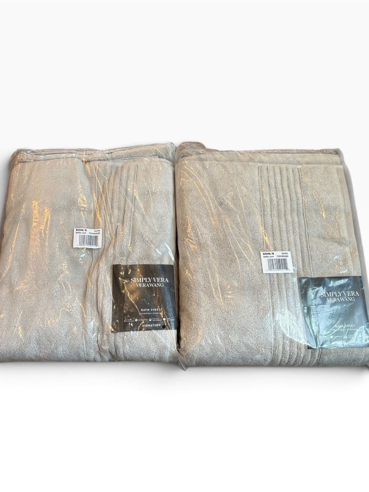 Simply Vera Vera Wang Signature Bath Towels Silver/Gray 100% Cotton Set of 2 NEW