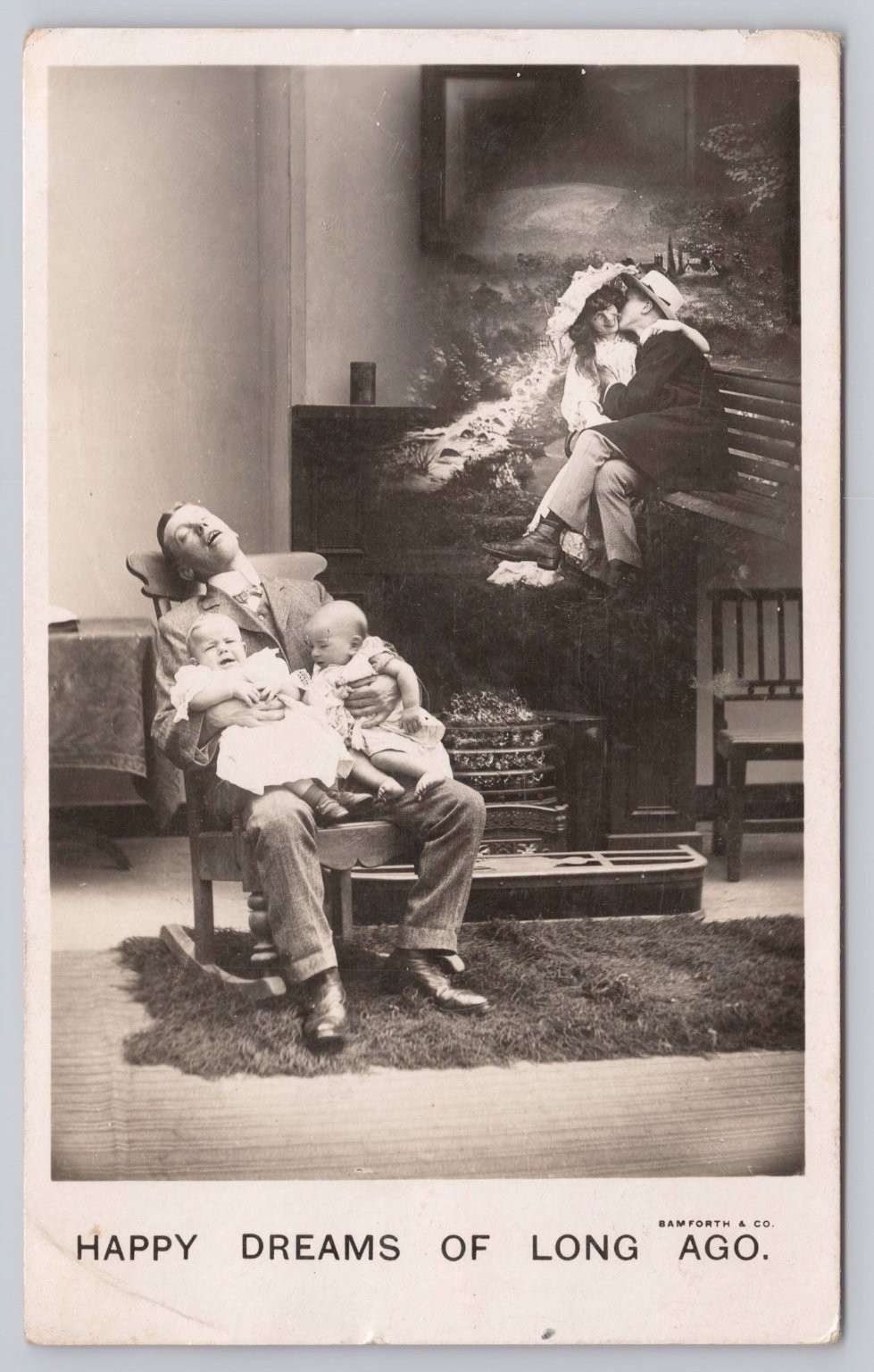 1907 RPPC Bamforth & Co. Happy Dreams of Long Ago Aurora NE Posted Postcard