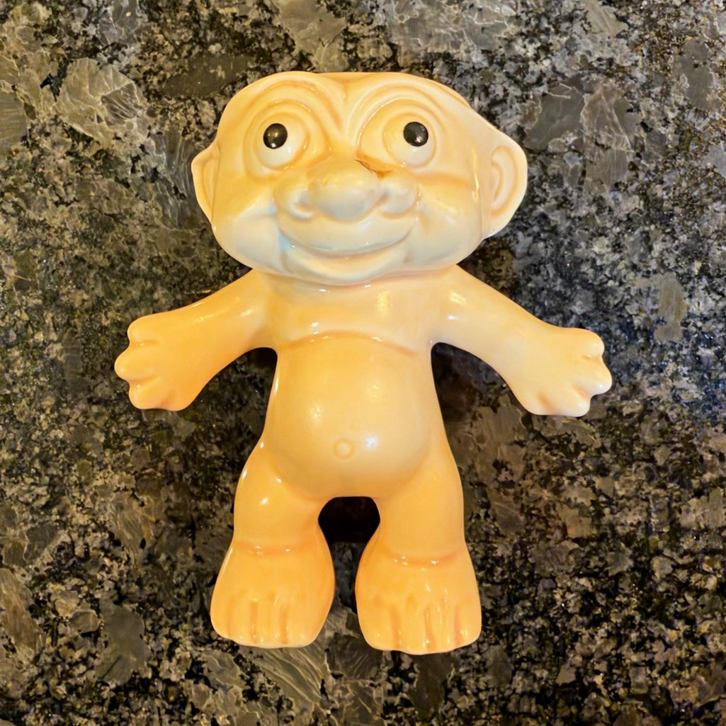 Ceramic Troll Figural Planter Pot, Glossy Beige, Small, 3D Effect