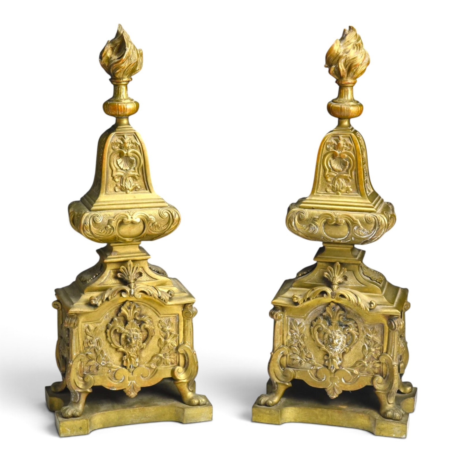 A pair of Régence style gilt-bronze chenets
