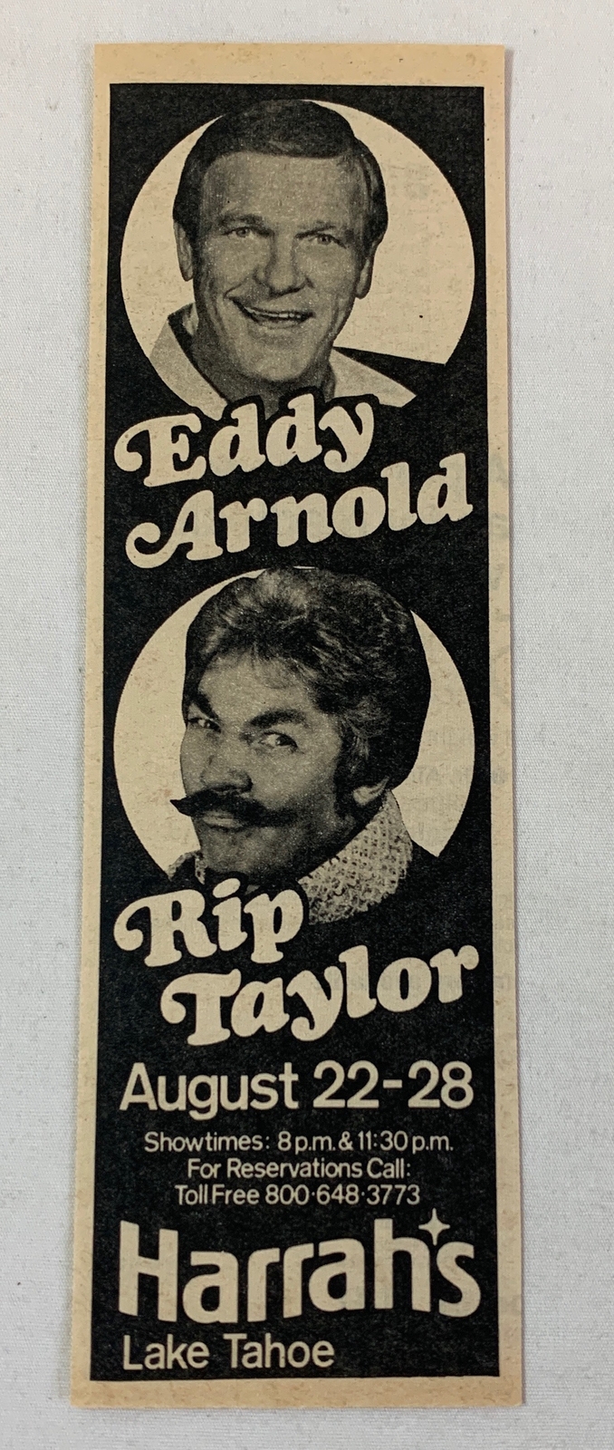 1980 Harrah\'s Lake Tahoe ad ~ EDDY ARNOLD, RIP TAYLOR