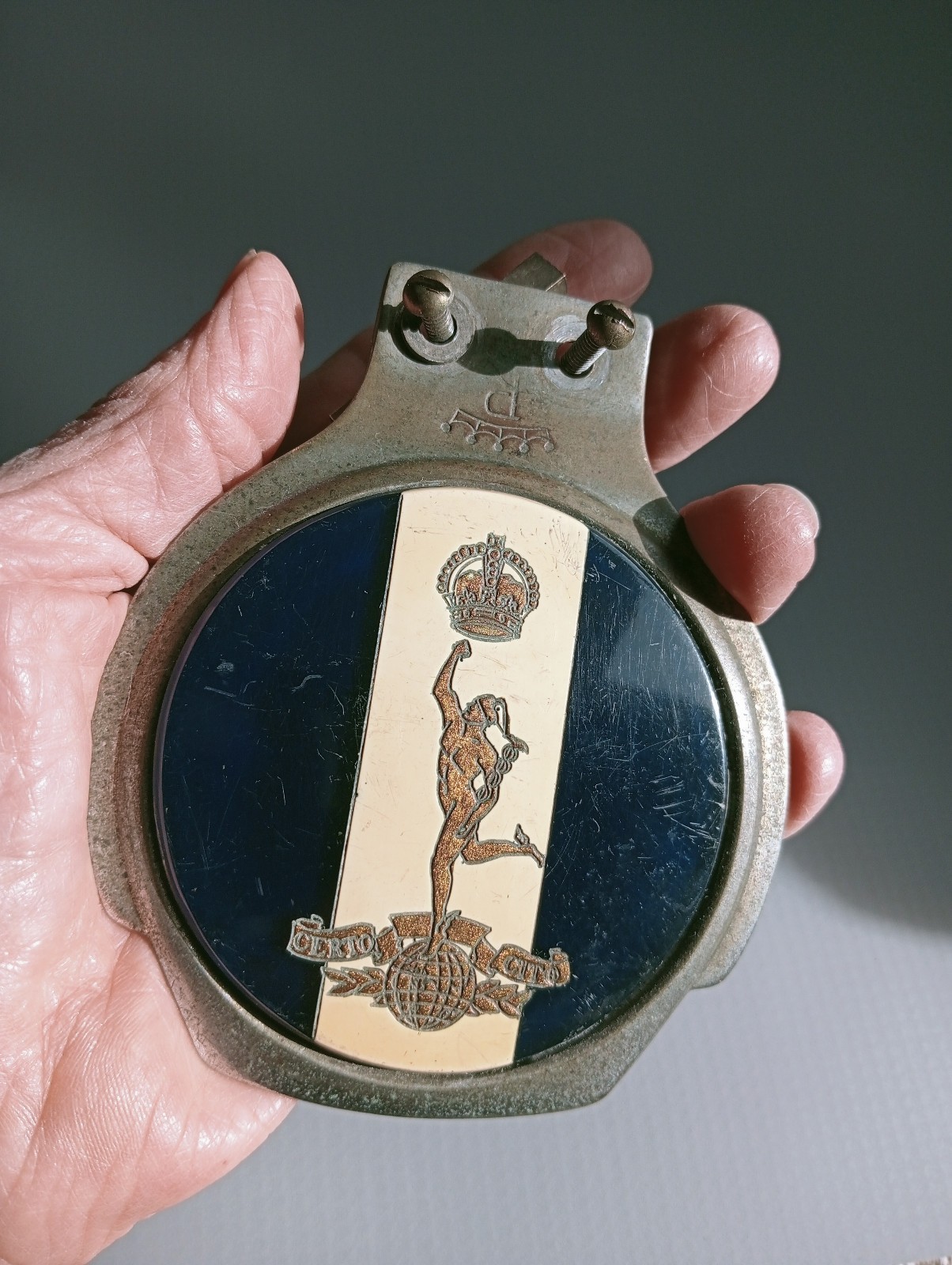 Vintage Royal Corps of Signals Car Grille Badge Tactical Recognition Blue White
