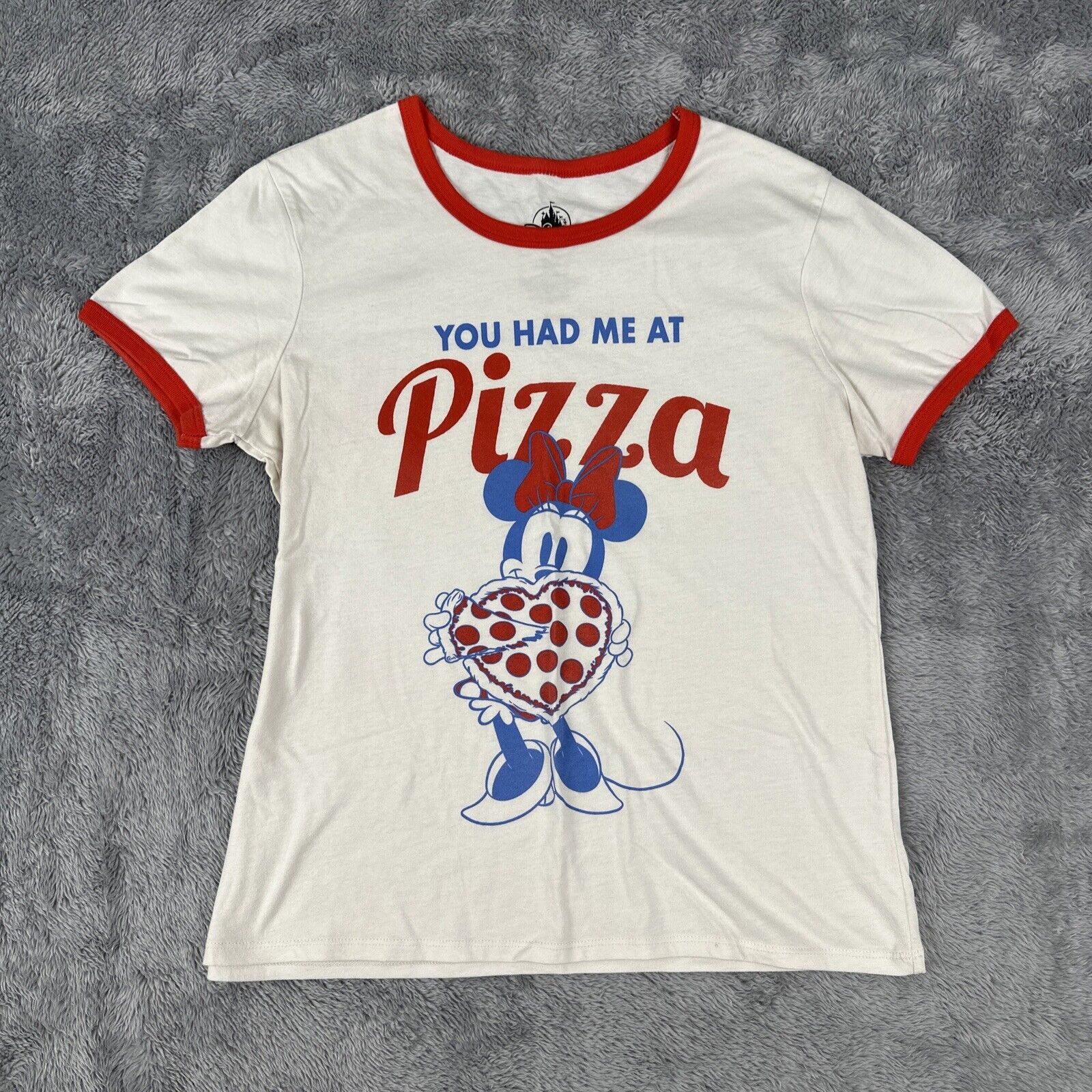 Disney Parks Minnie Mouse You Had Me At Pizza Ringer Tee T-shirt Women’s Medium