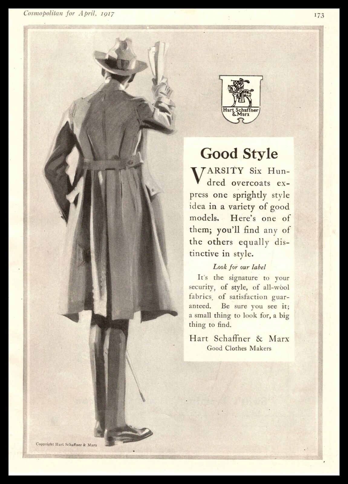 1917 Hart Schaffner & Marx Varsity Six Hundred Overcoats \