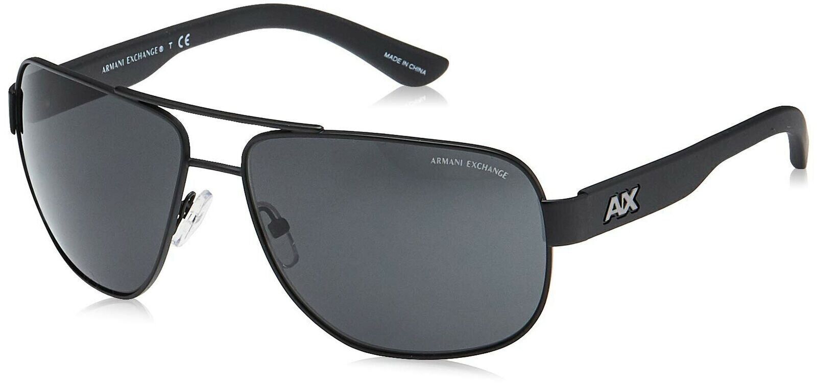 A|X Armani Exchange Men\'s AX2012S Rectangular Metal Sunglasses, Satin Black