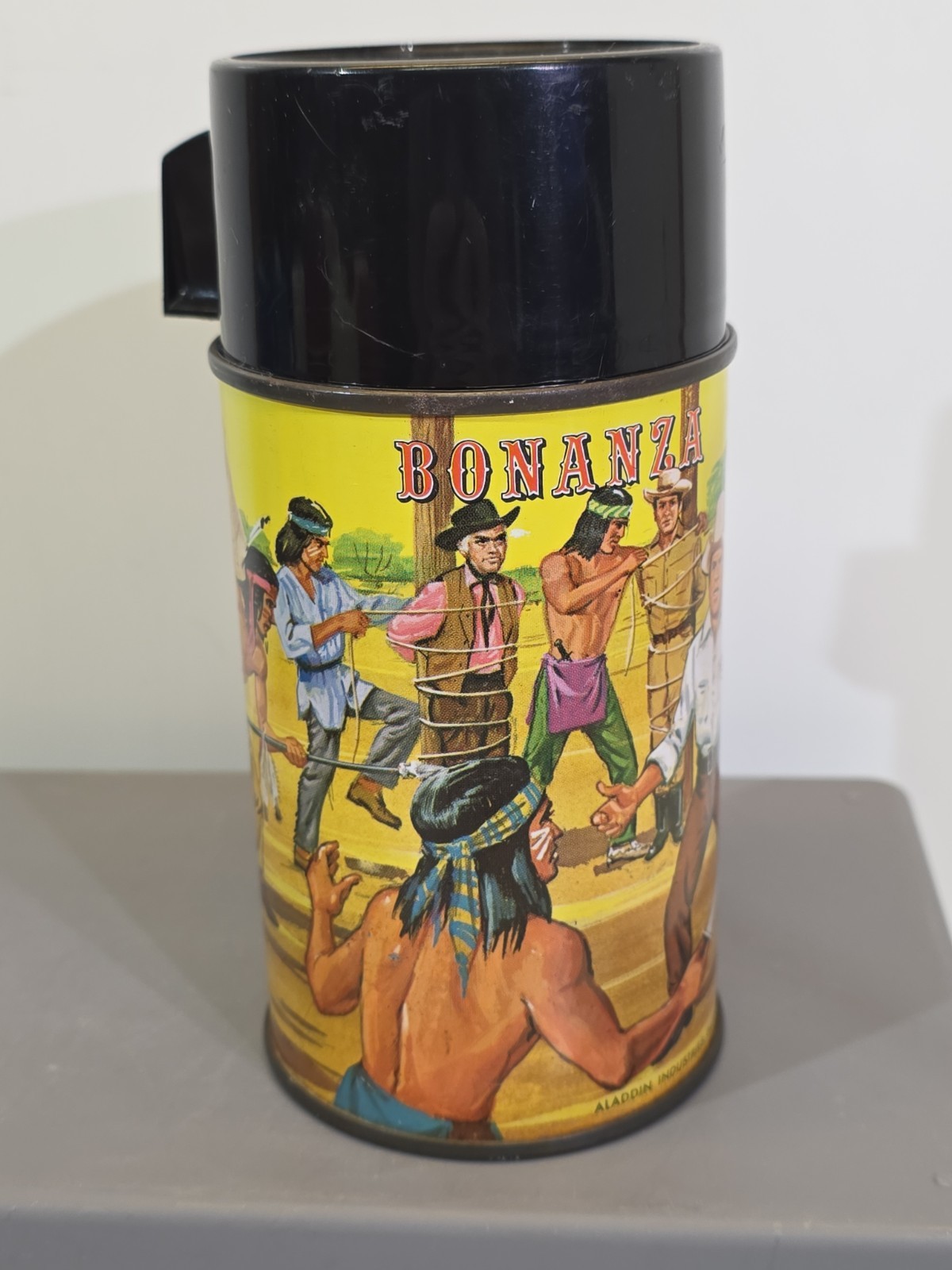 Vintage RARE 1960's Aladdin BONANZA Thermos 8oz Half Pint Metal TV Show