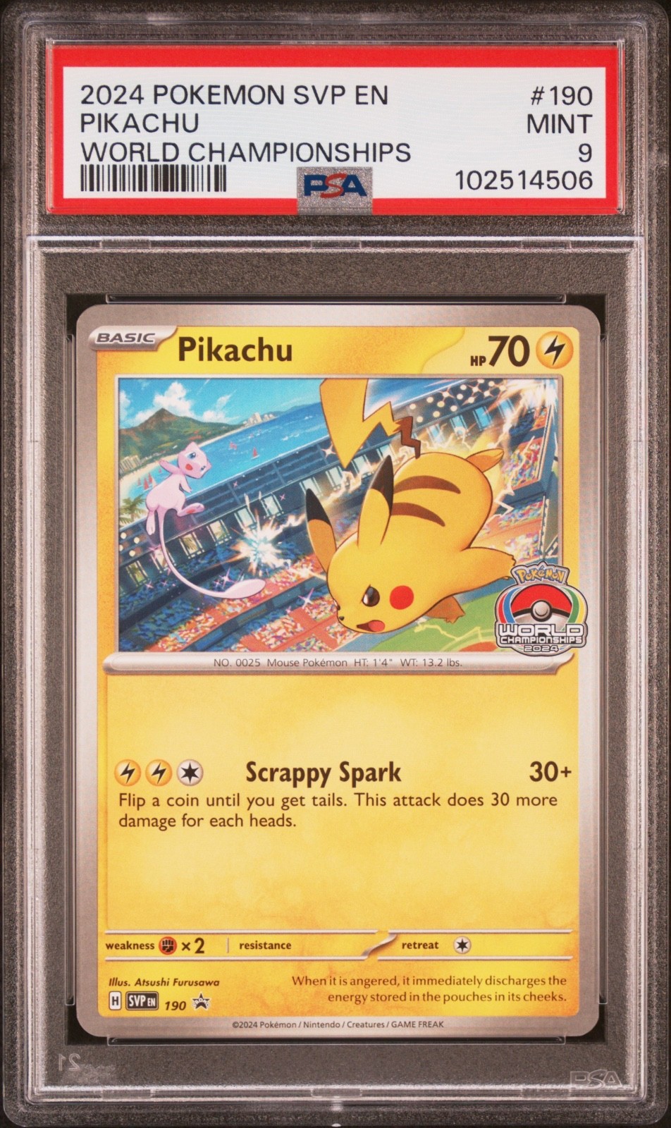 Pokémon Pikachu SVP 190 World Championships 2024 PSA 9 Mint