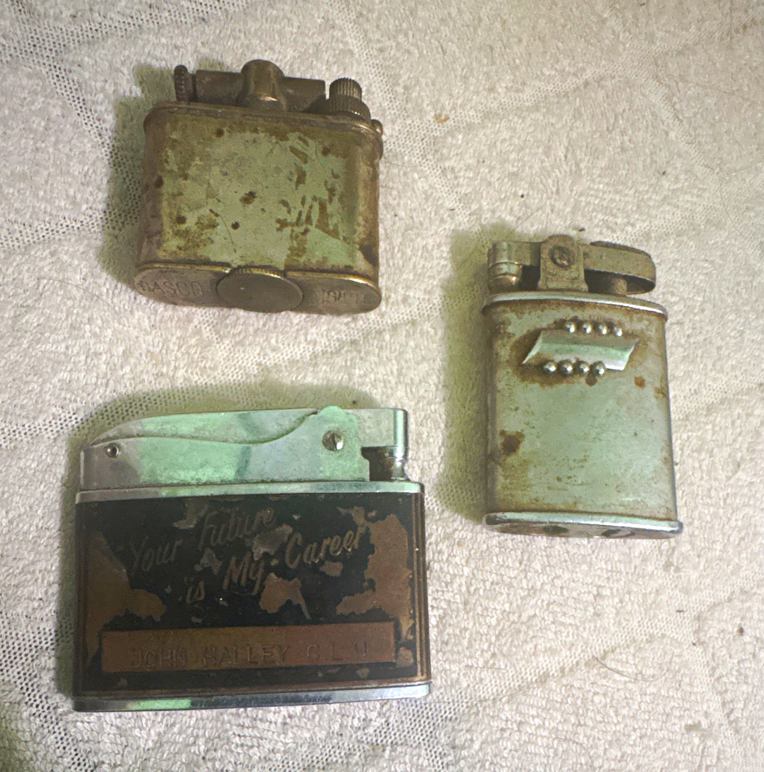 Lot of 3 Vintage Silver Advertising Pocket Cigarette Lighters