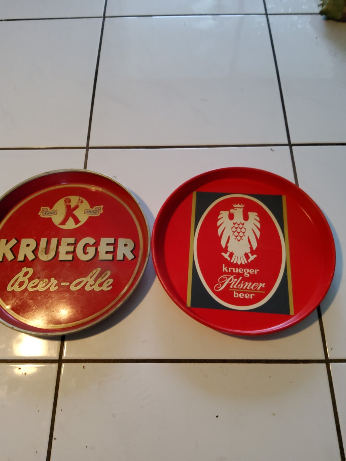 Vintage 1940s Krueger Beer Ale Metal Tray Lot Of 2 ,used
