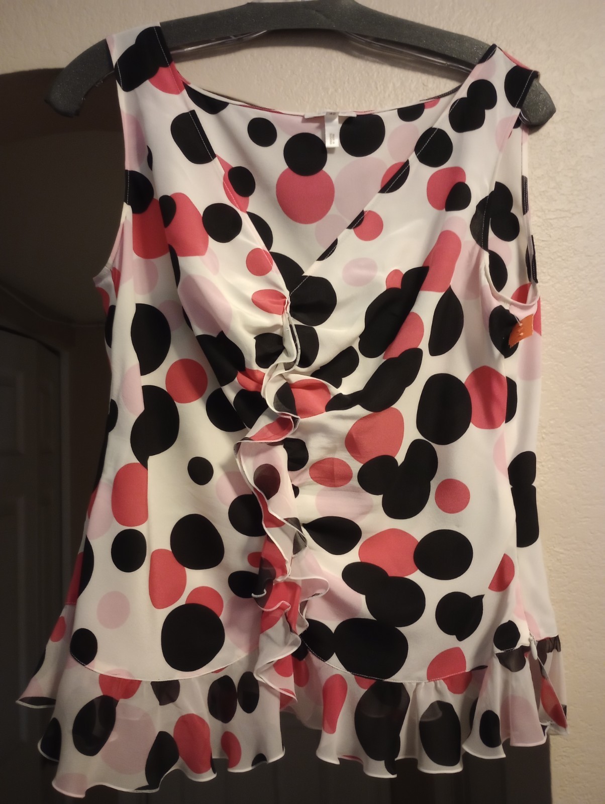 Vintage Escada 100% Silk Ruffle Blouse SL Size 42 Geometric Pattern Zipper M/L