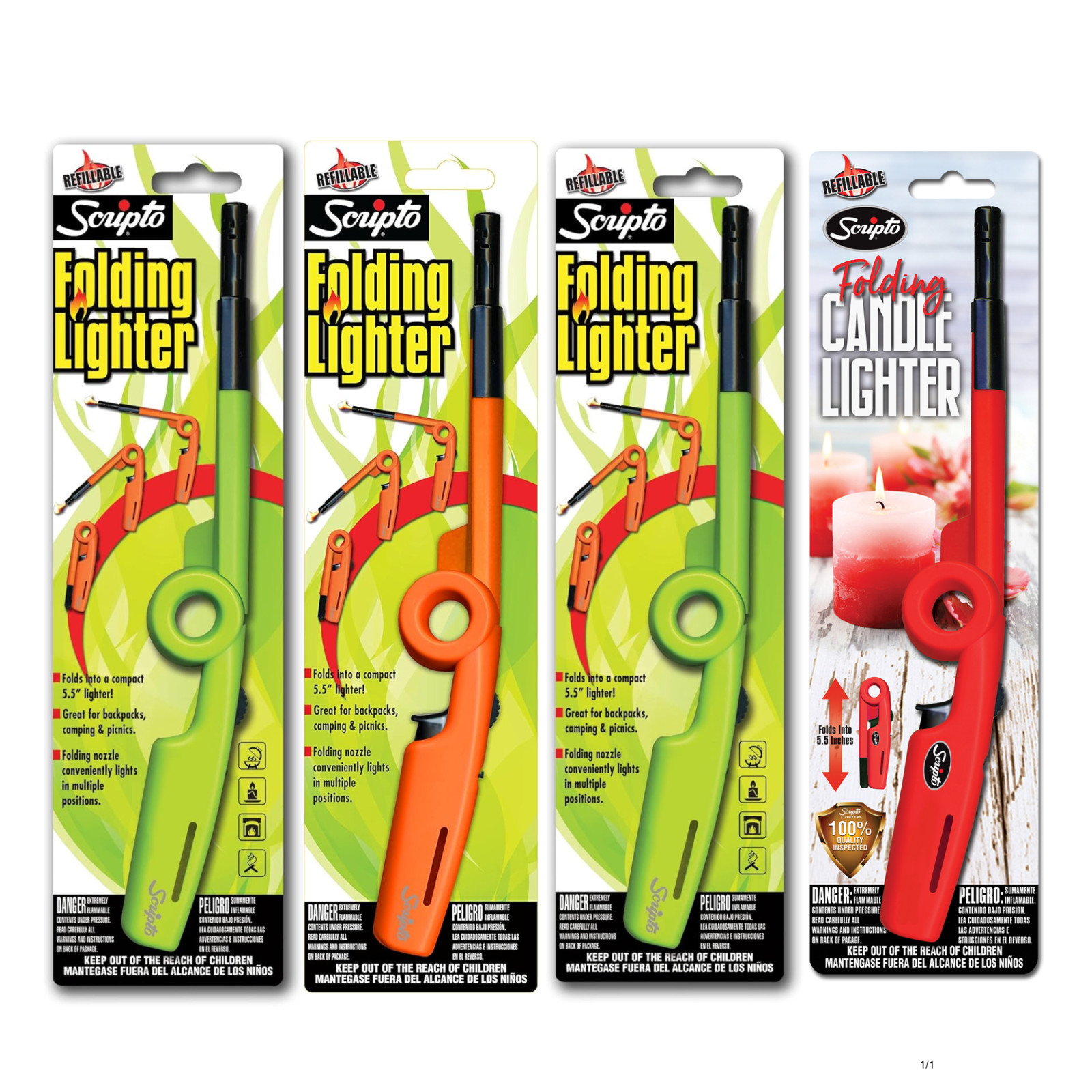 Scripto Refillable BGM7R Folding Lighters for Multi-Purpose Random Colors 4-pack