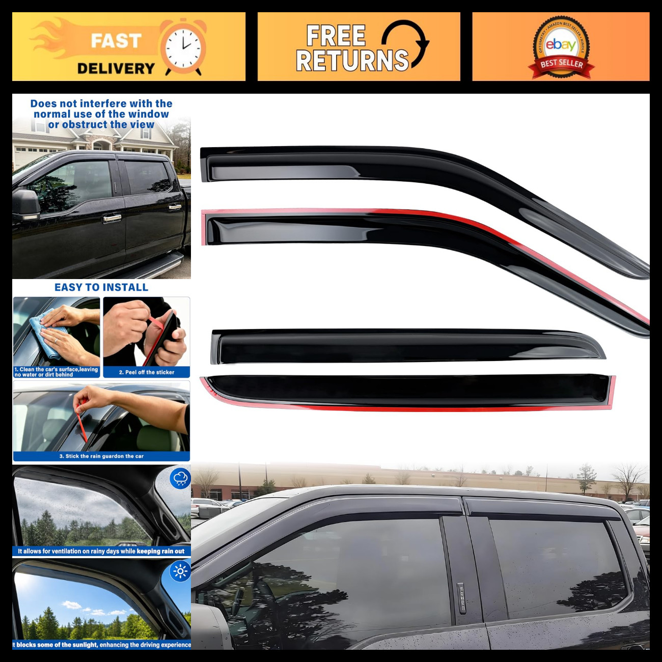 Low Profile Vent Visor Compatible with 2015-2026 Ford F150, 2017-2026 F-150 Rapt