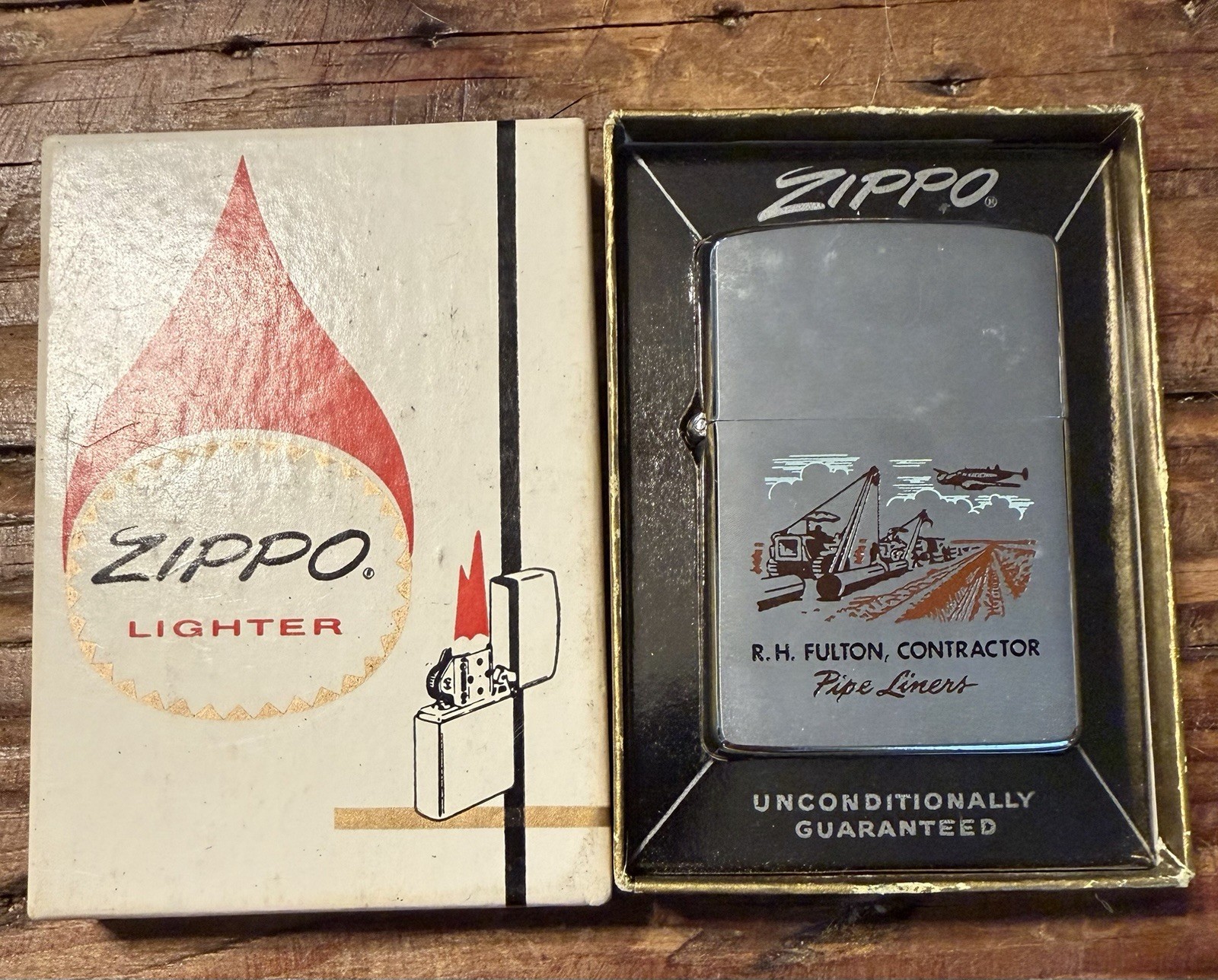 Vintage Zippo RH Fulton Co Pipe Liners Lubbock Texas Advertising Lighter Vintage Zippo RH Fulton Co Pipe Liners Lubbock Texas Advertising Lighter