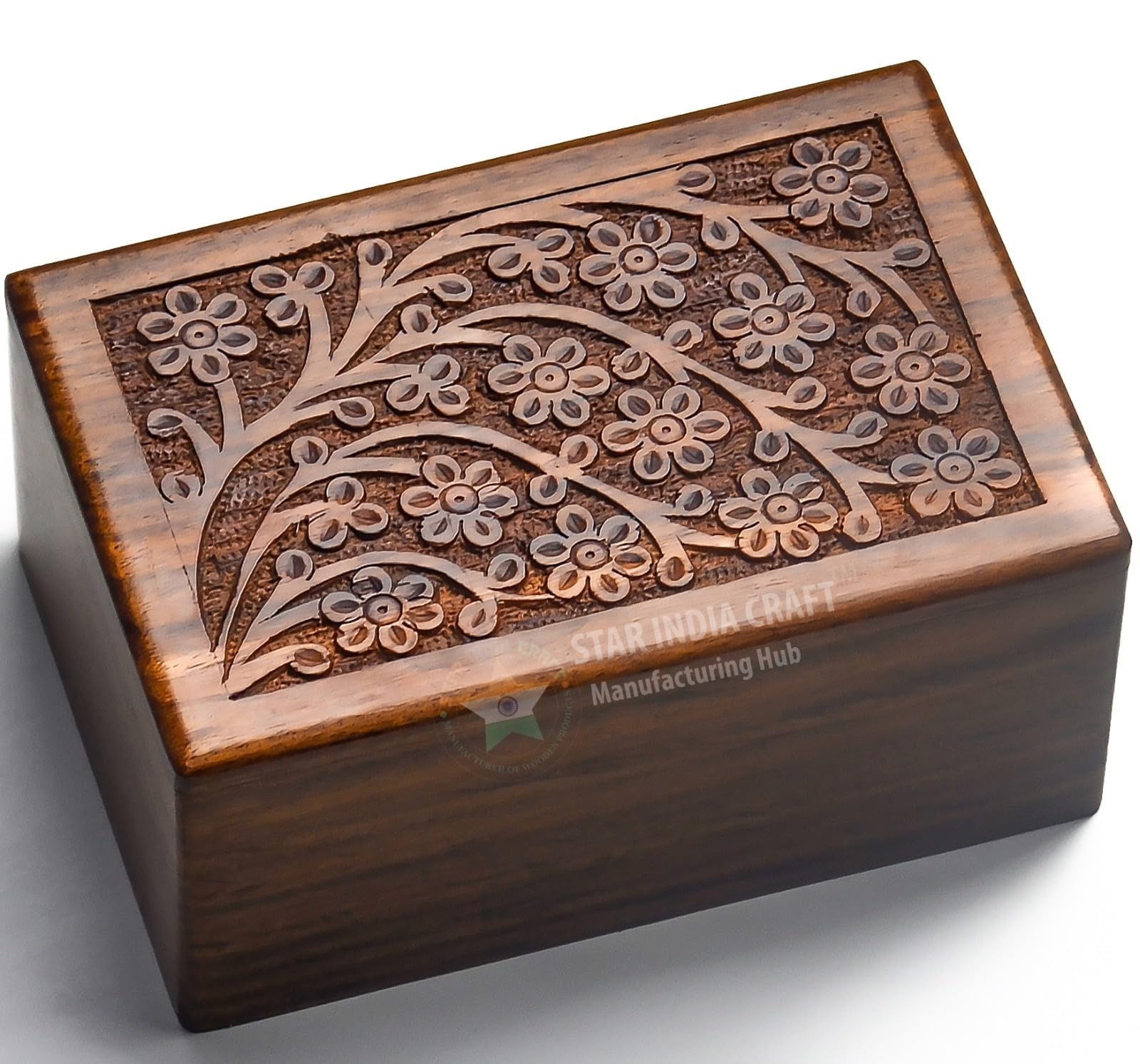 Wooden Cremation Box for Human Ashes Large - 200lbs, Tree of Life Rosewood