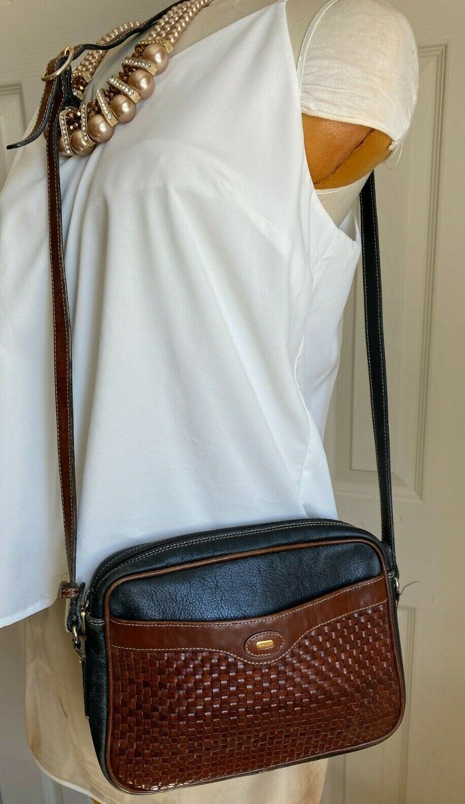 Vintage Bally Black & Brown Leather Cross Body Bag