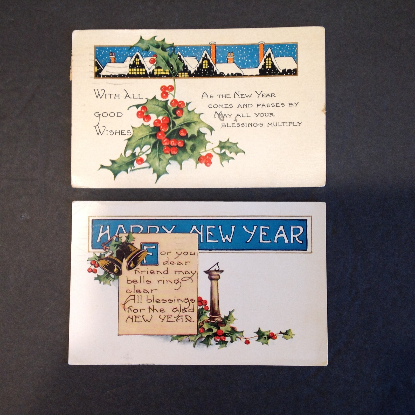 Antique 1920\'s .Whitney New Year Postcards-Lot of 2 Used