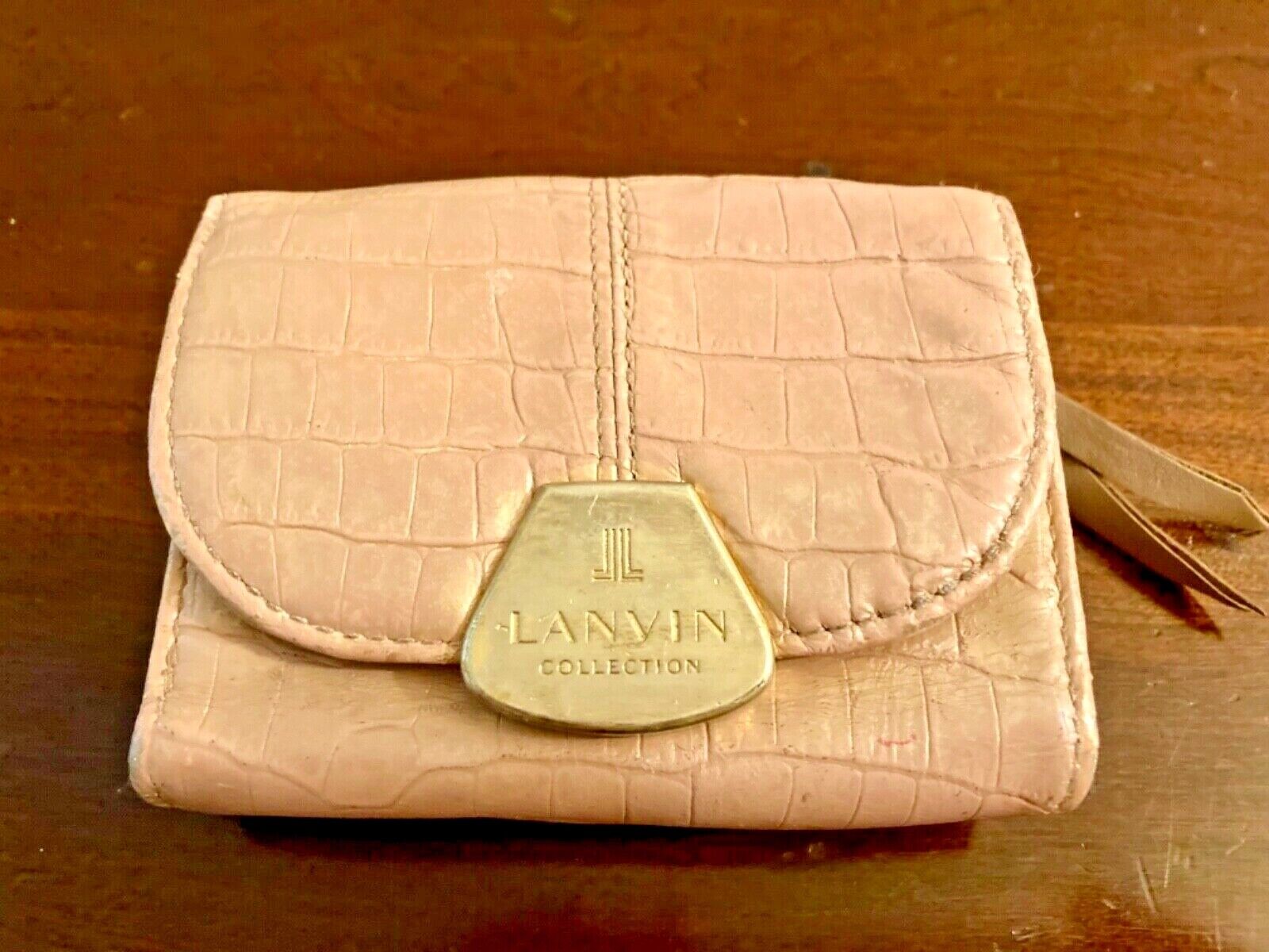 LANVIN Pink Leather Card Case ID CC Holder Organizer Coin Purse Flap Wallet $300