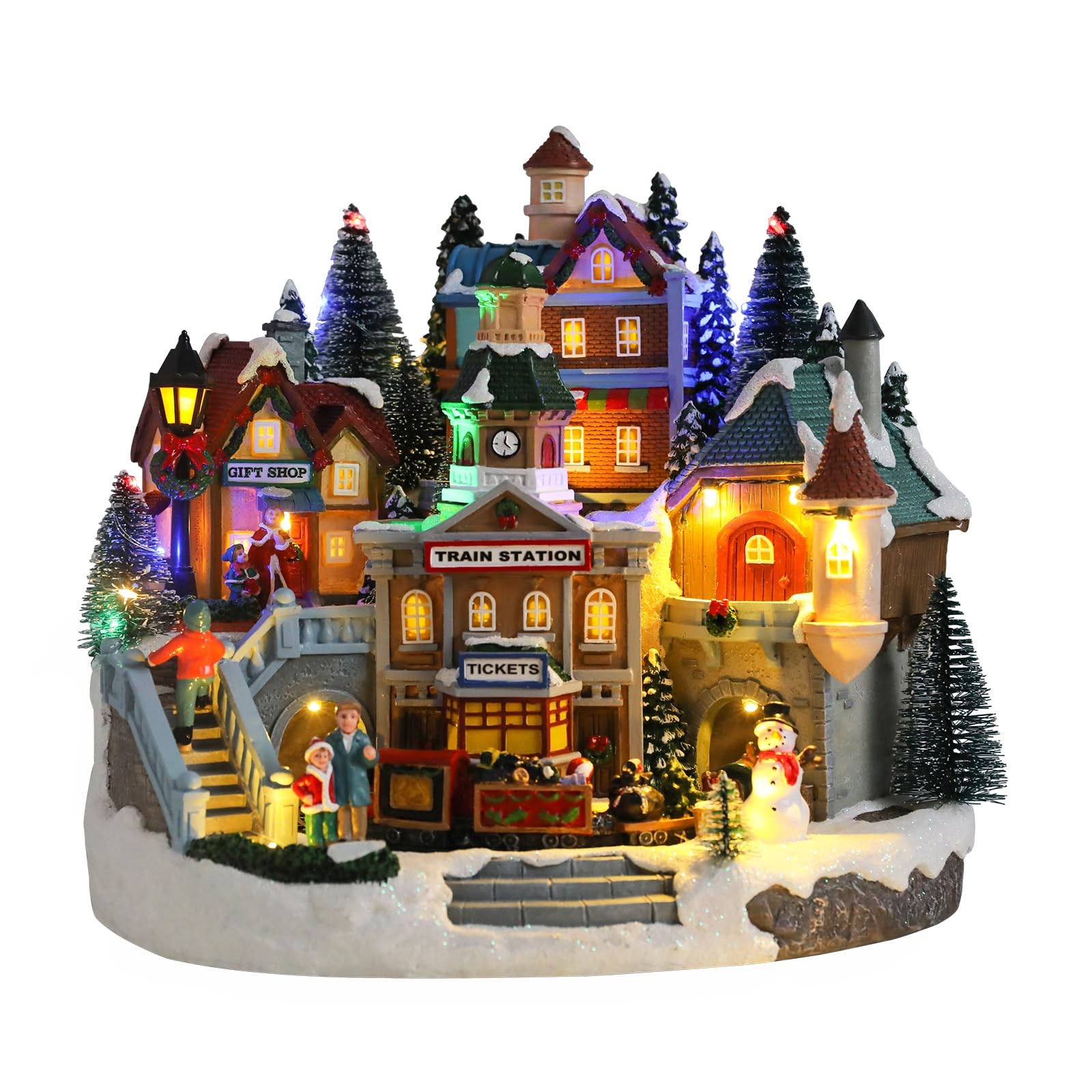 Bdor Collectible Buildings Lighted Animated Christmas Village with Train and Mus