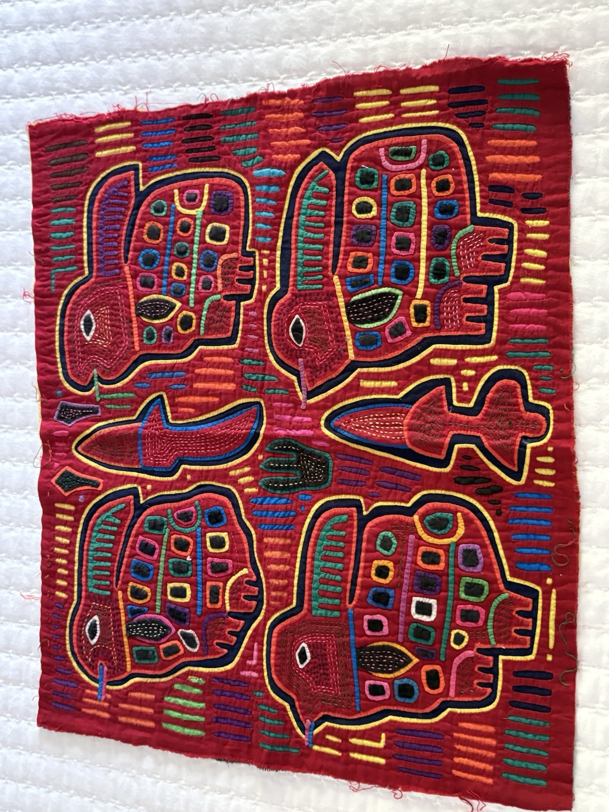vintage mola textile panel hand-stitched by the Guna (Kuna) people of Panama