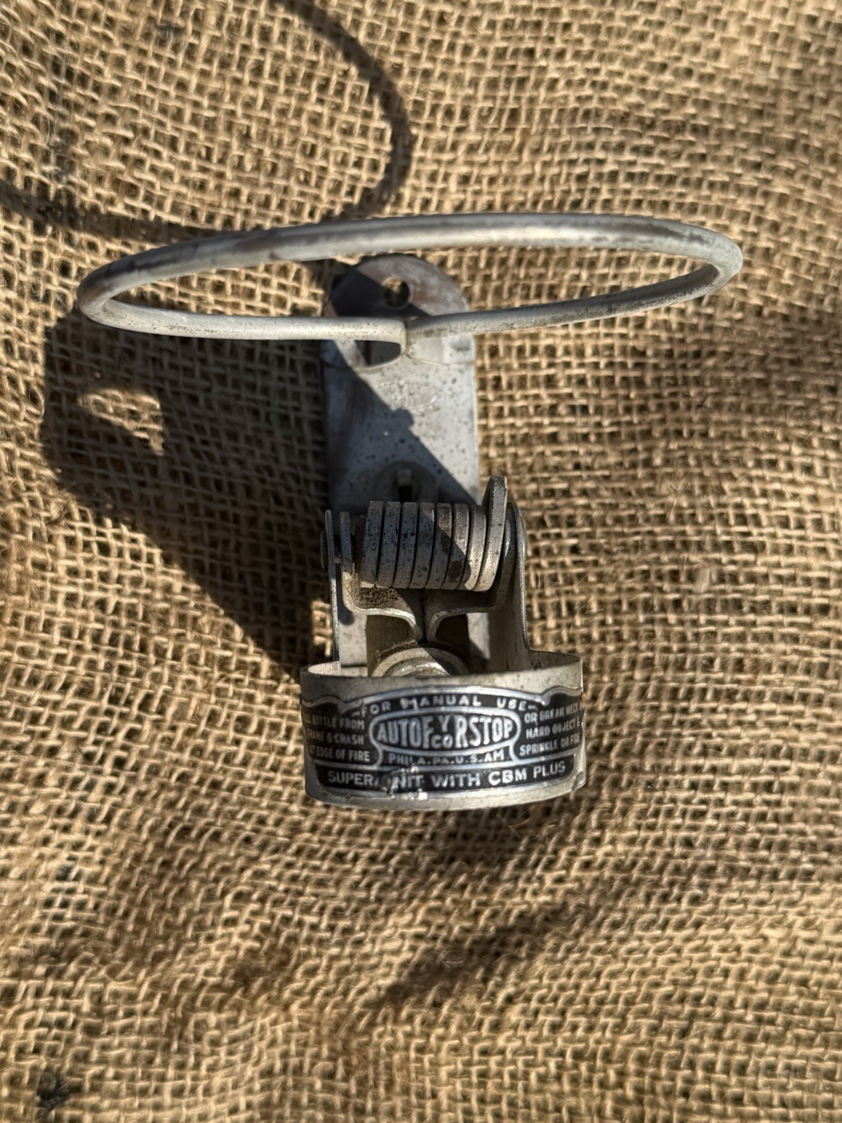 Vintage 1920s AutoFryStop Fire  Metal Wall Bracelet Mount Antique Fire