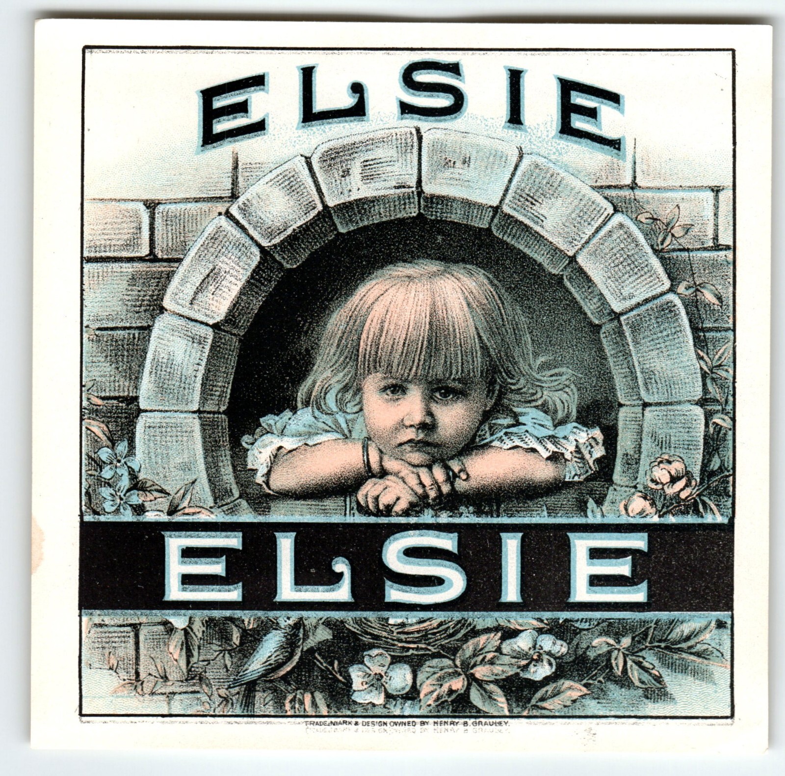 Elsie Cigar Label Sad Little Girl  1910s Original Vintage Tobacco Box Artwork