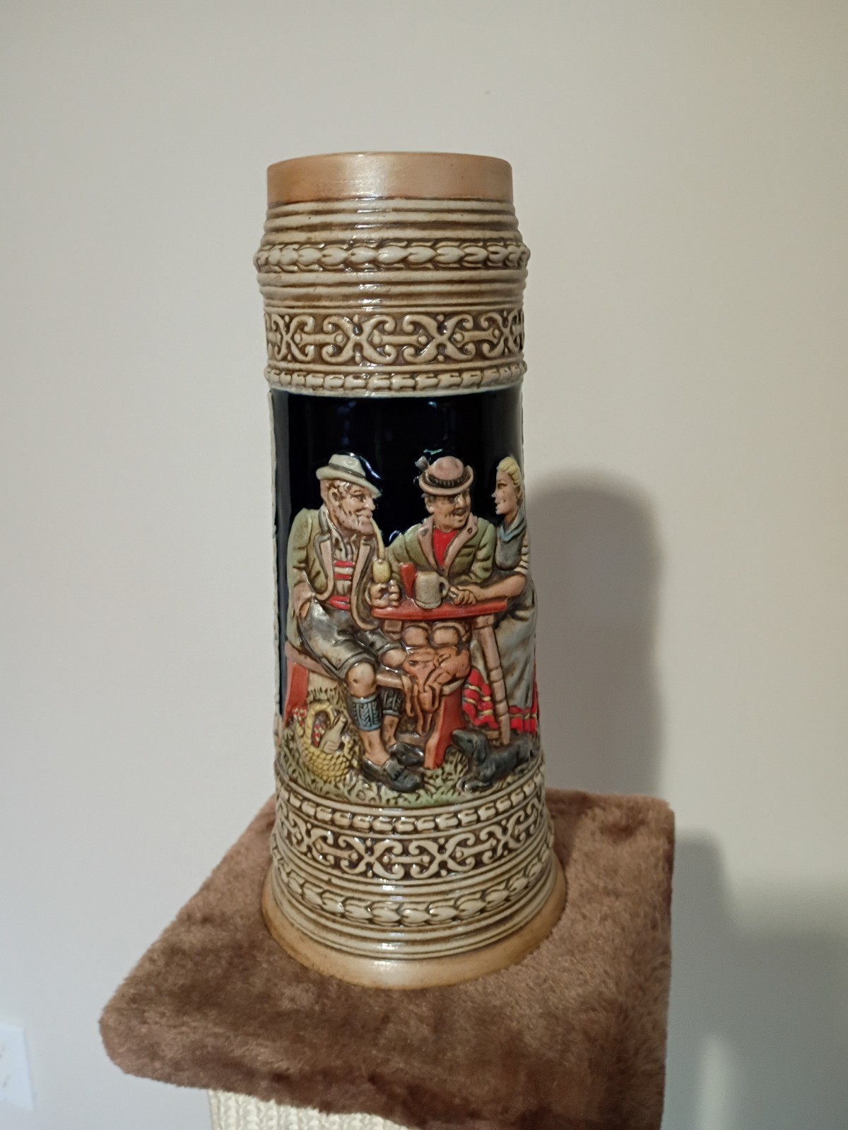 Ceramarte Beer Stein Mug Hand-Painted Tavern Scene Made in Brazil Vintage