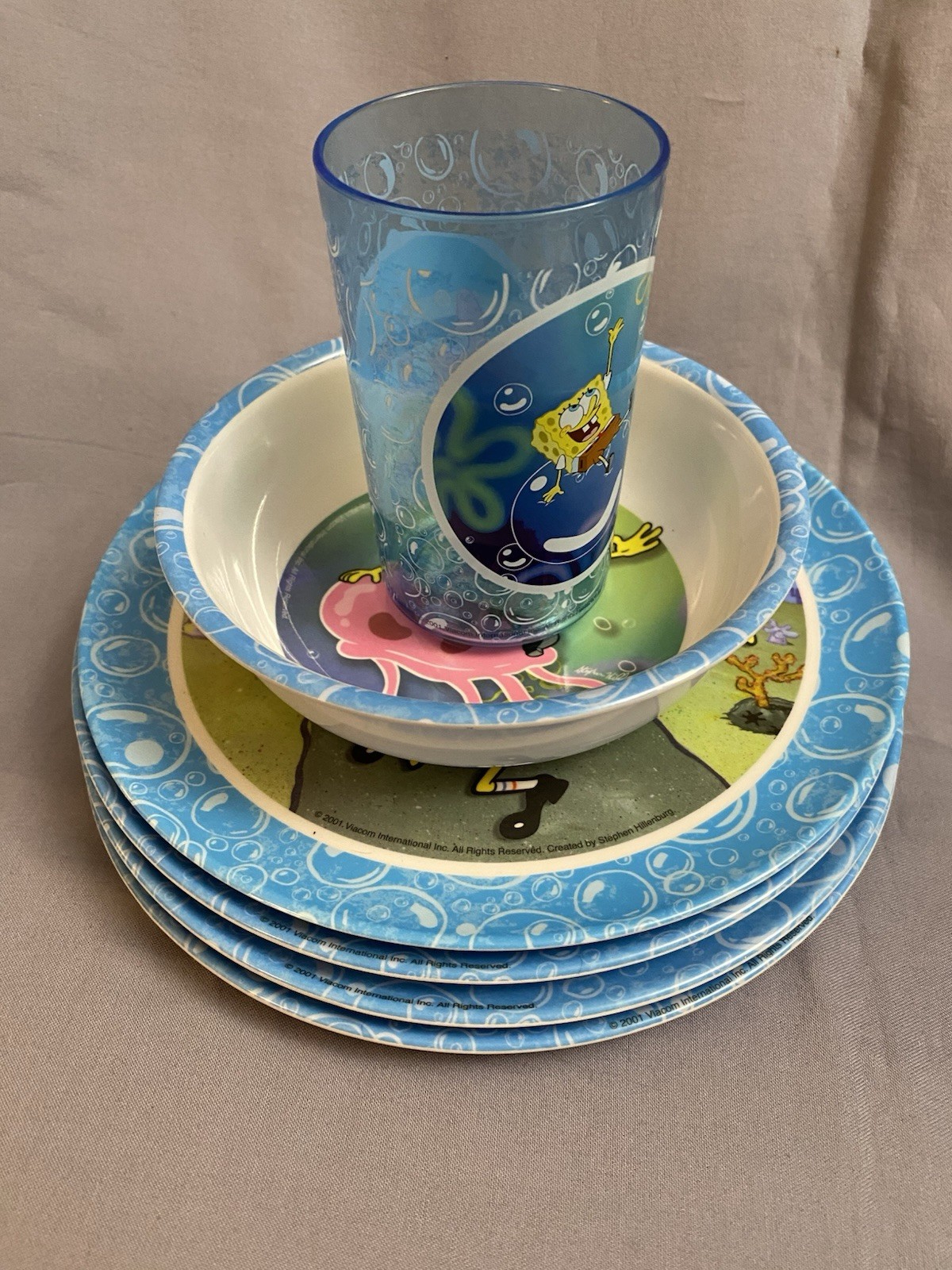 Early 2000's Vintage Nickelodeon SpongeBob SquarePants Cup, Plates & Bowl 6p Set