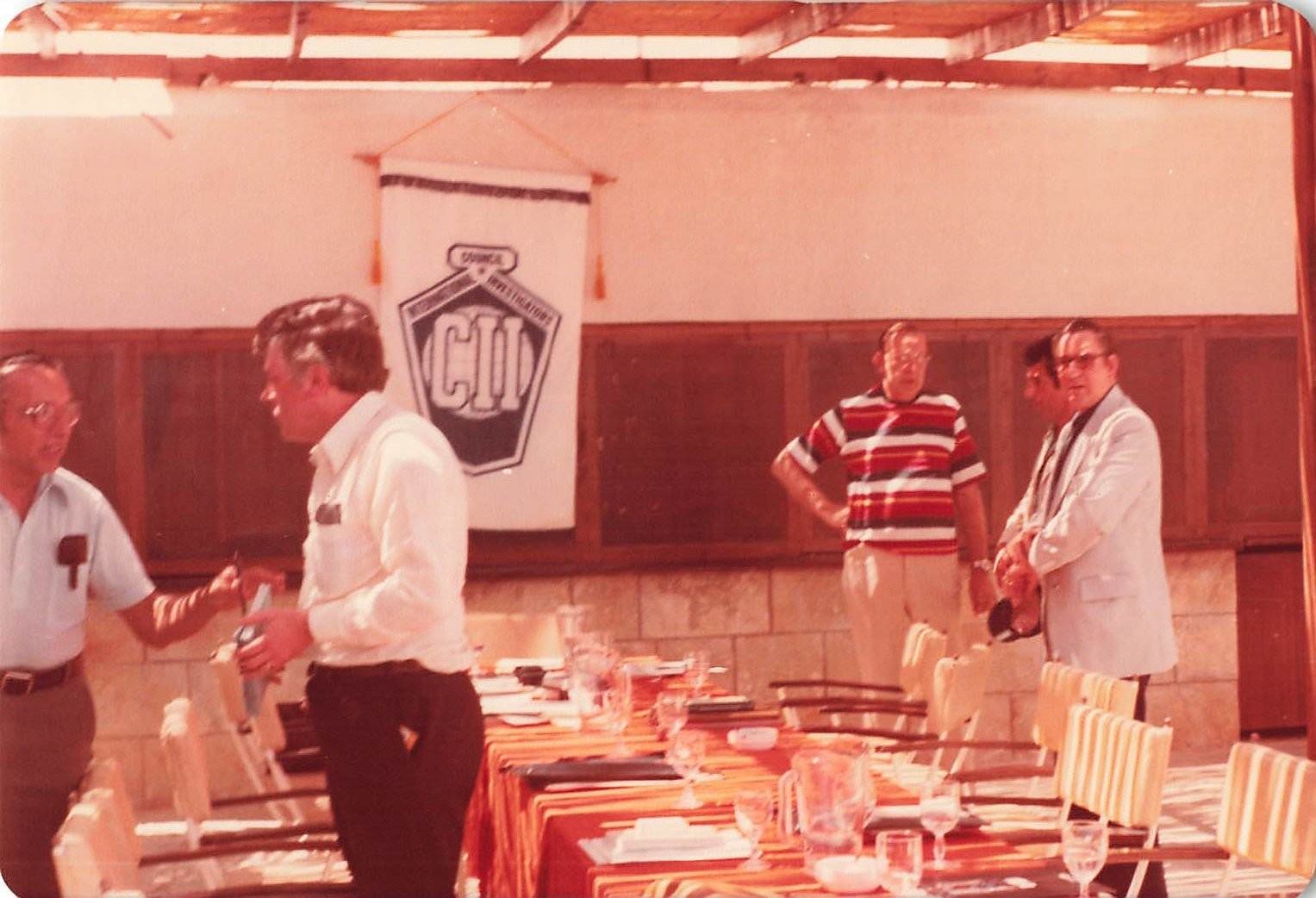 1970s Men\'s Group Snapshot Photograph Council of Investigators Banner