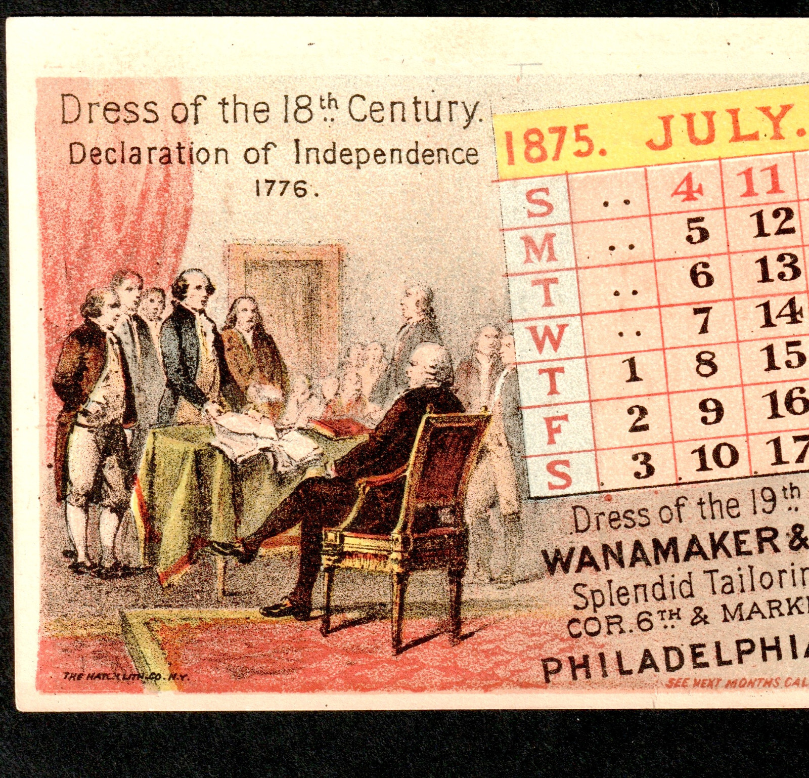 RARE = July 4th Declaration of Independence 1875 Wanamaker Phila RM Trade Card