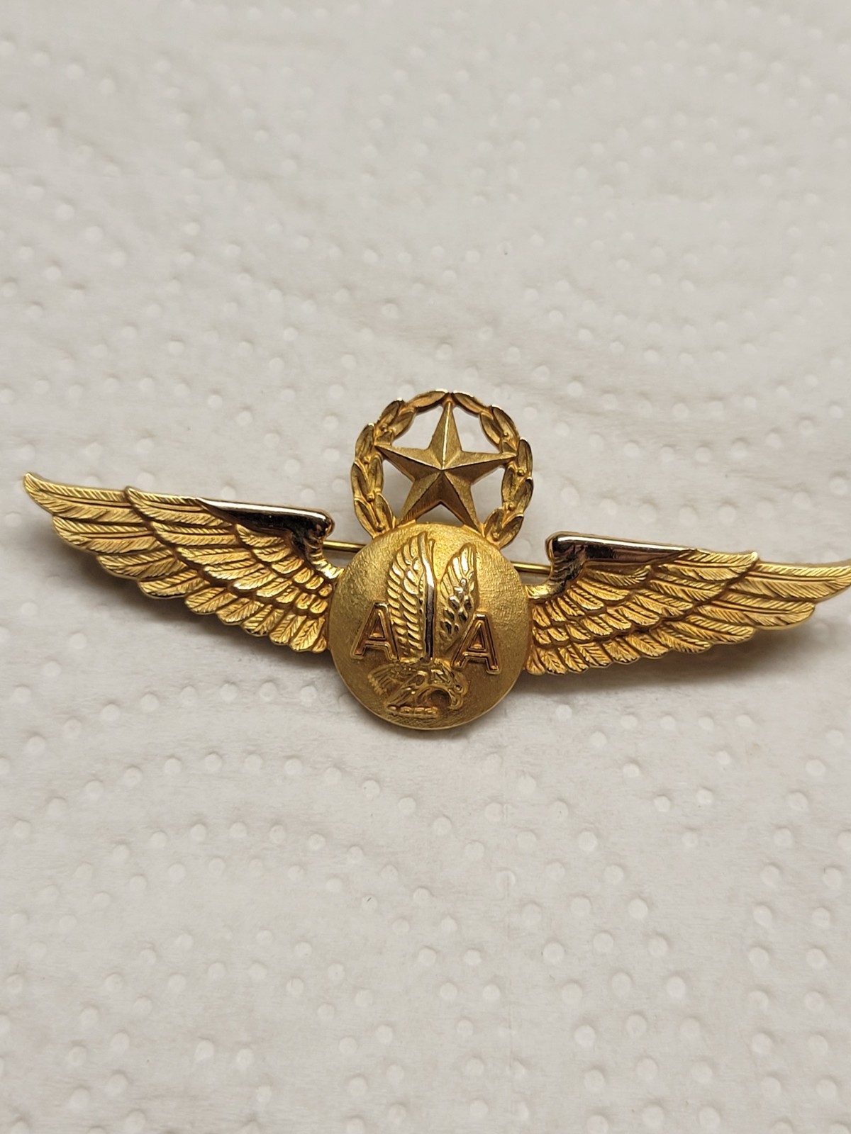 VTG AMERICAN AIRLINES 1/20th 10K GF SENIOR PILOT CREW WINGS 40s 50\'s AA LOGO HTF