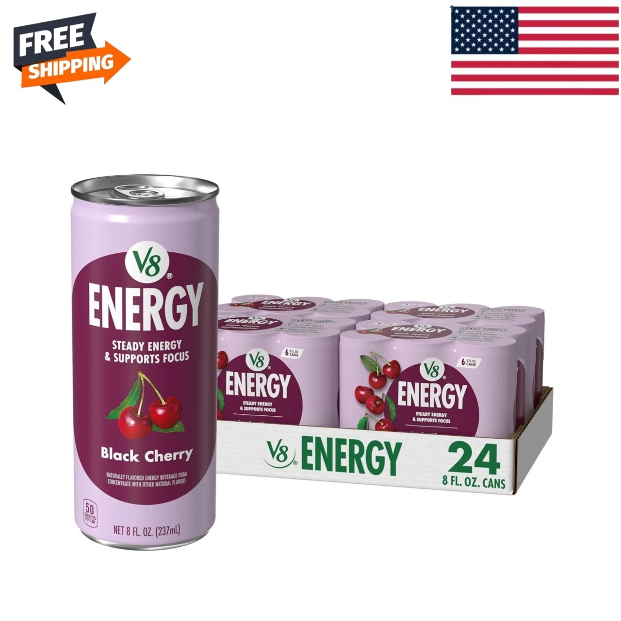 V8 Energy Black Cherry Energy Drink 8 fl oz Cans 24 Pack