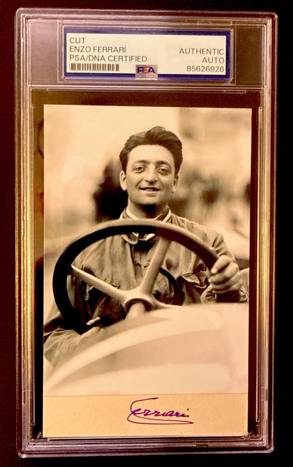 Enzo Ferrari Autographed Portrait - Purple Ink - Extremely Rare