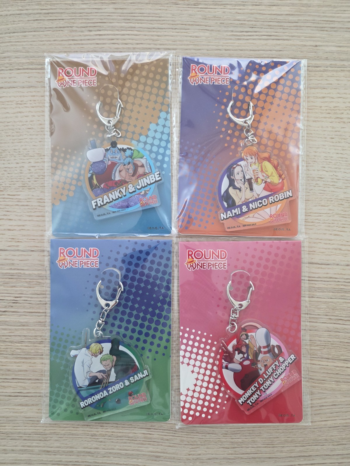 ROUND 1 ONE PIECE PROMO KEYCHAINS LOT OF 4 NEW SEALED
