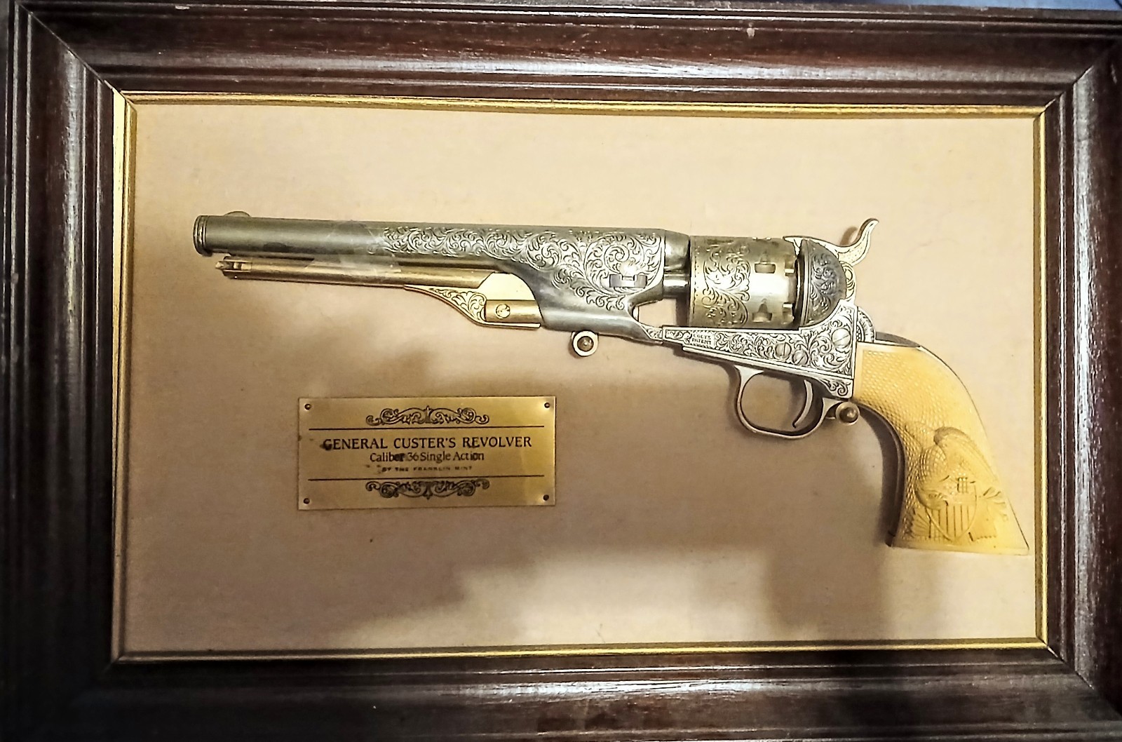 Franklin Mint General George Custer .36 Caliber Single Action Revolver & Plaque 