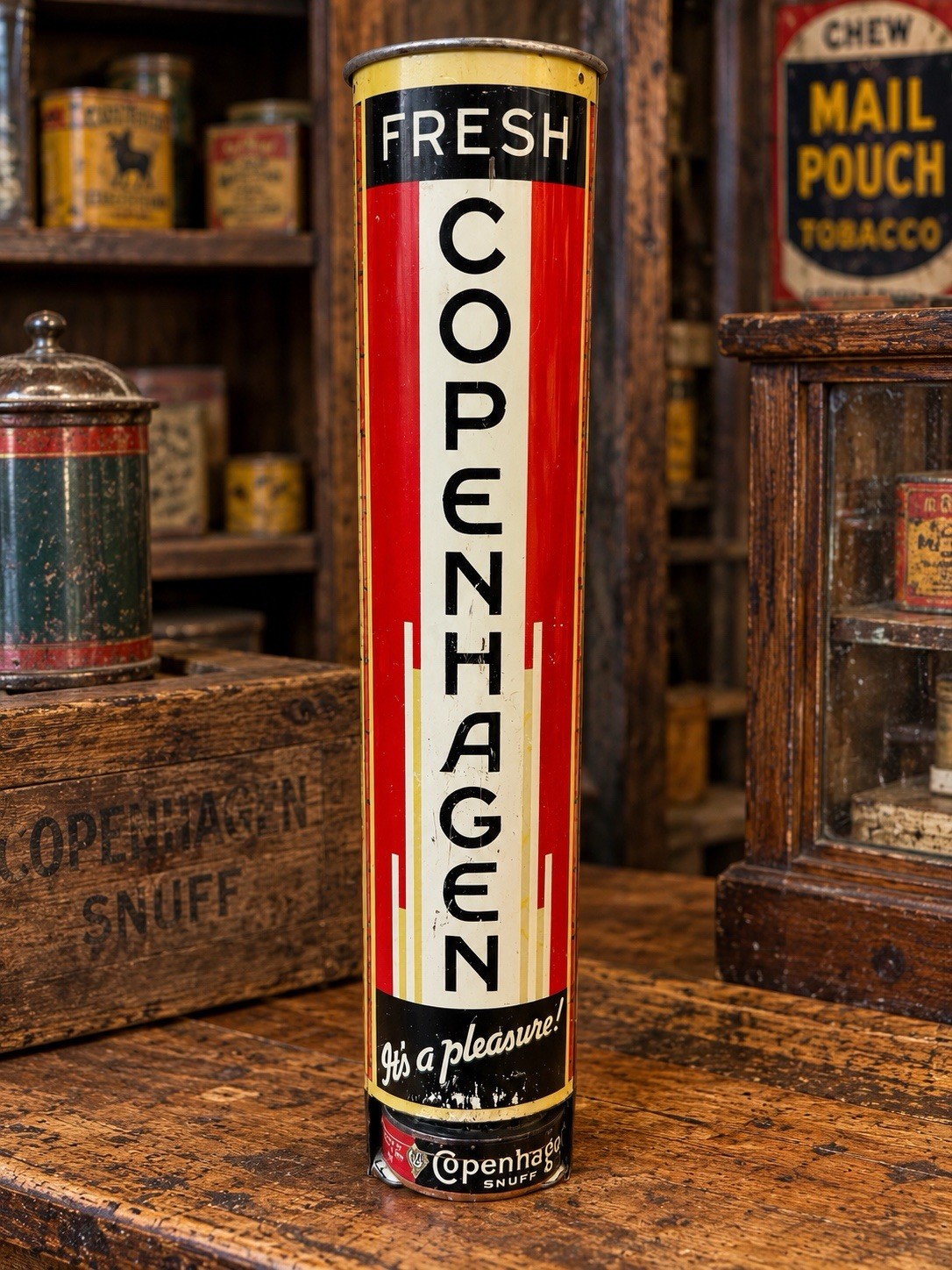 VINTAGE COPENHAGEN CHEWING TOBACCO TIN LITHO STORE ADVERTISING DISPENSER
