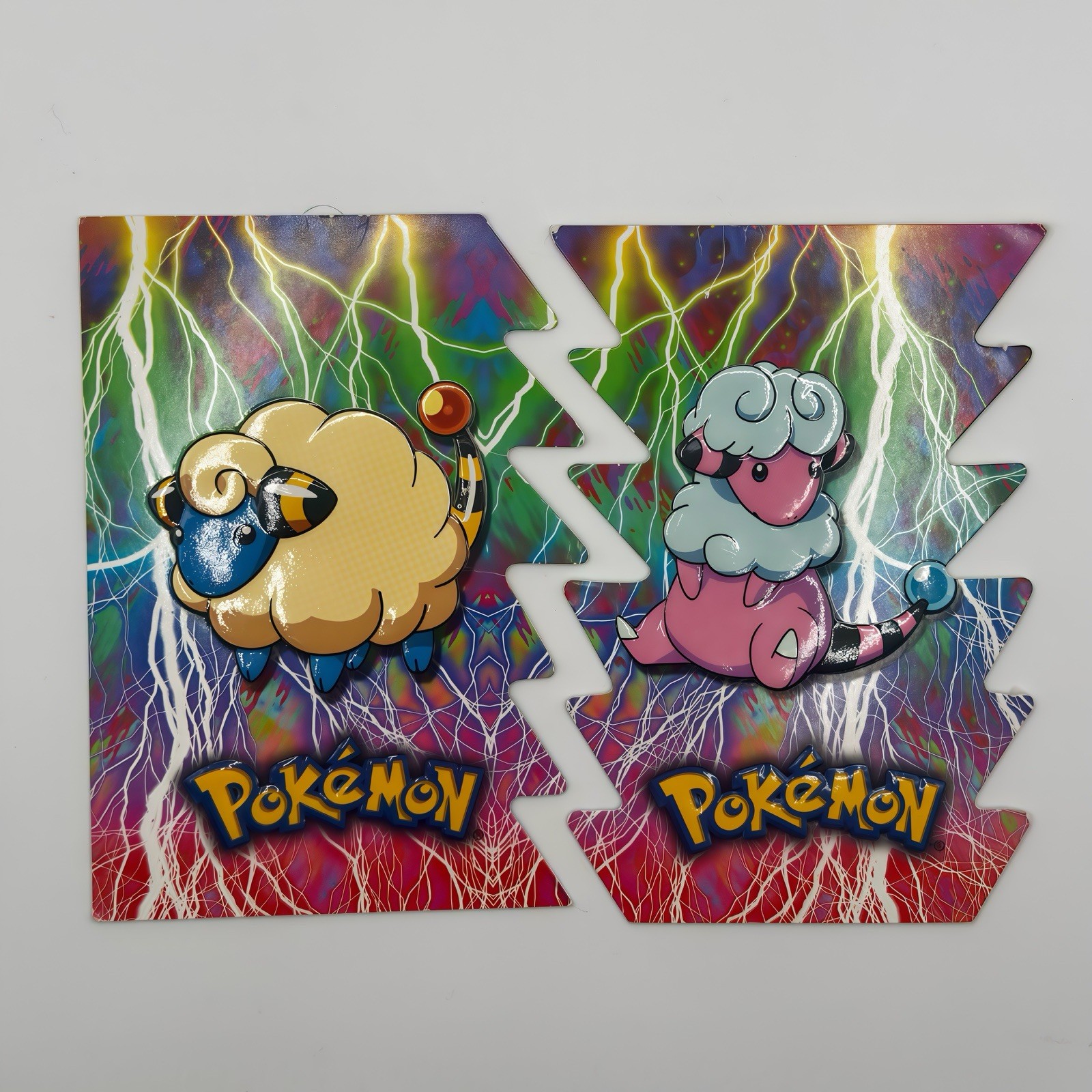2001 Topps Pokémon Mareep #179 Flaaffy #180 Die-Cut Embossed Card Set