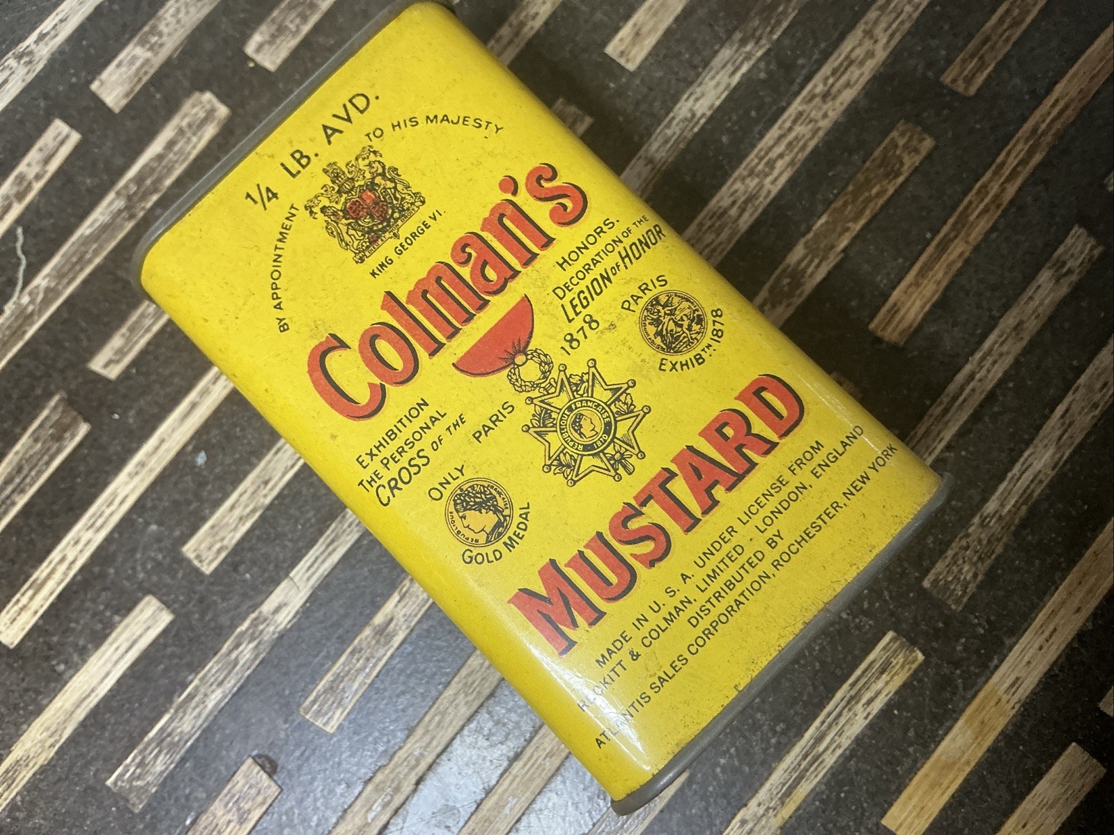 Vintage Colman’s Mustard Tin King George VI 1/4 LB Bull’s Head Advertising