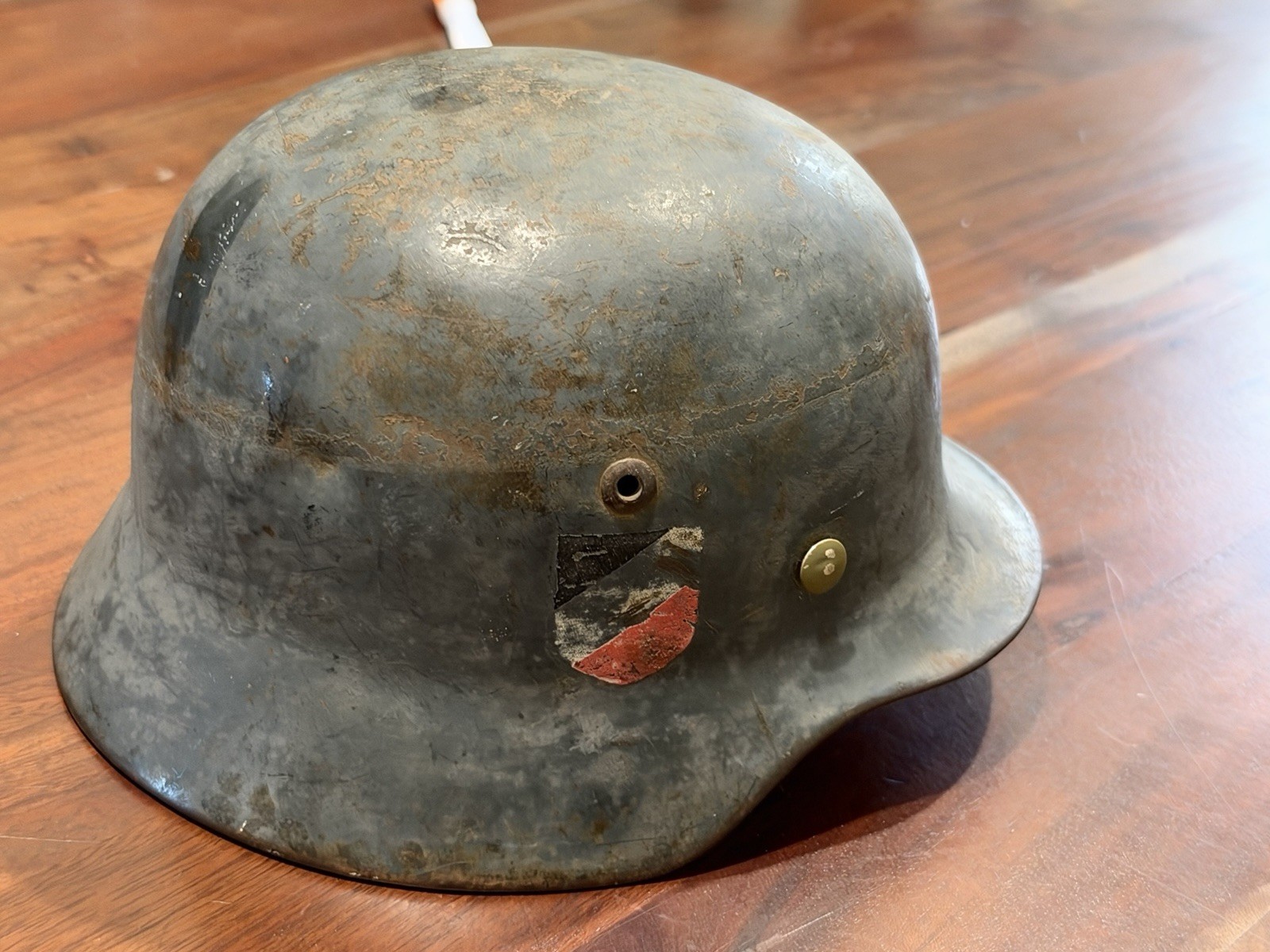 German WW2 Original M42  Steel Helmet, Gray, Partial Decal