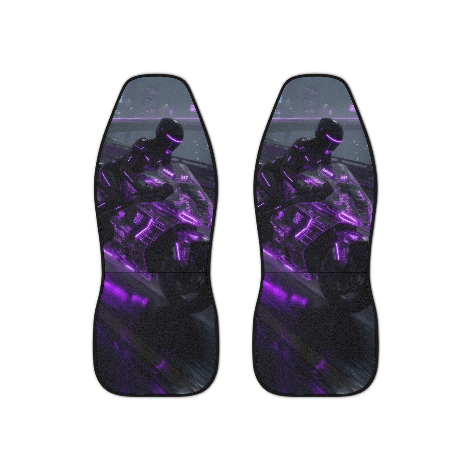 Cyberpunk Purple Motorcyclist Car Seat Covers | Neon Racing Seat Protector