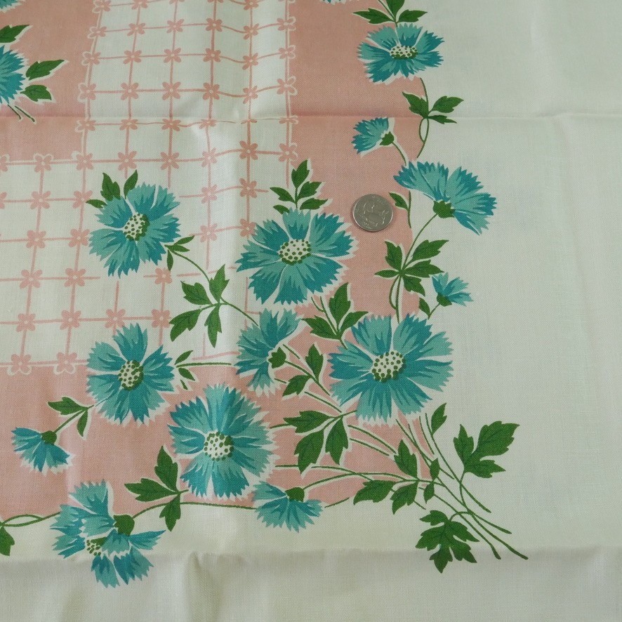 Vintage Maycraft Pure Linen Tablecloth Hand Printed Floral 65x85 Cottagecore