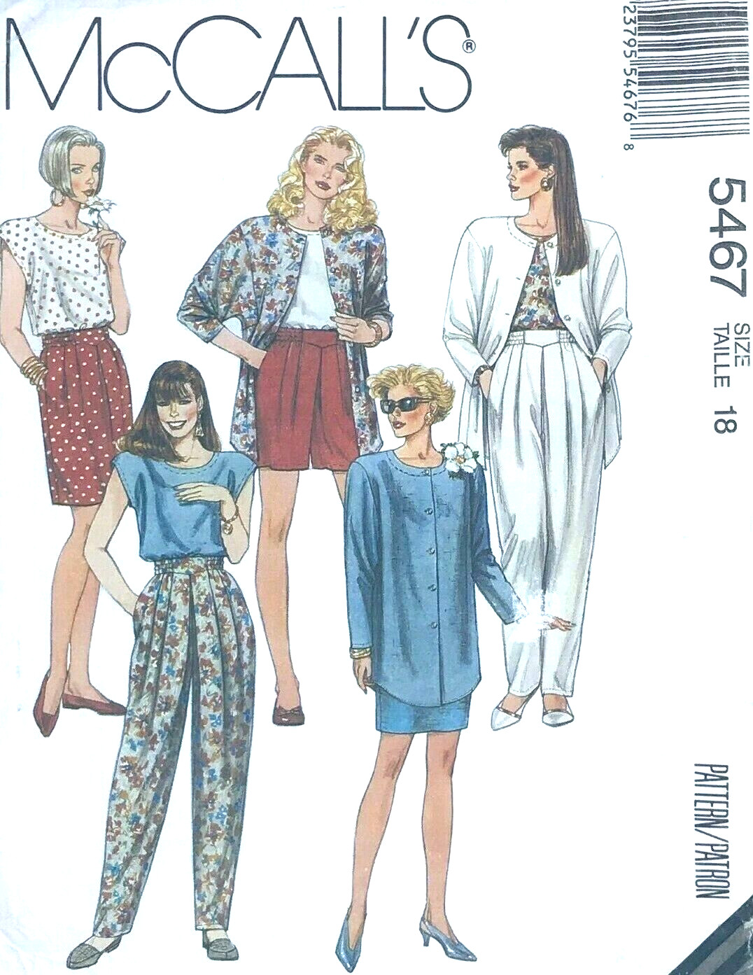 1990's McCall's Misses' Jacket, Top, Skirt, Pants Pattern 5467 Size 18 UNCUT