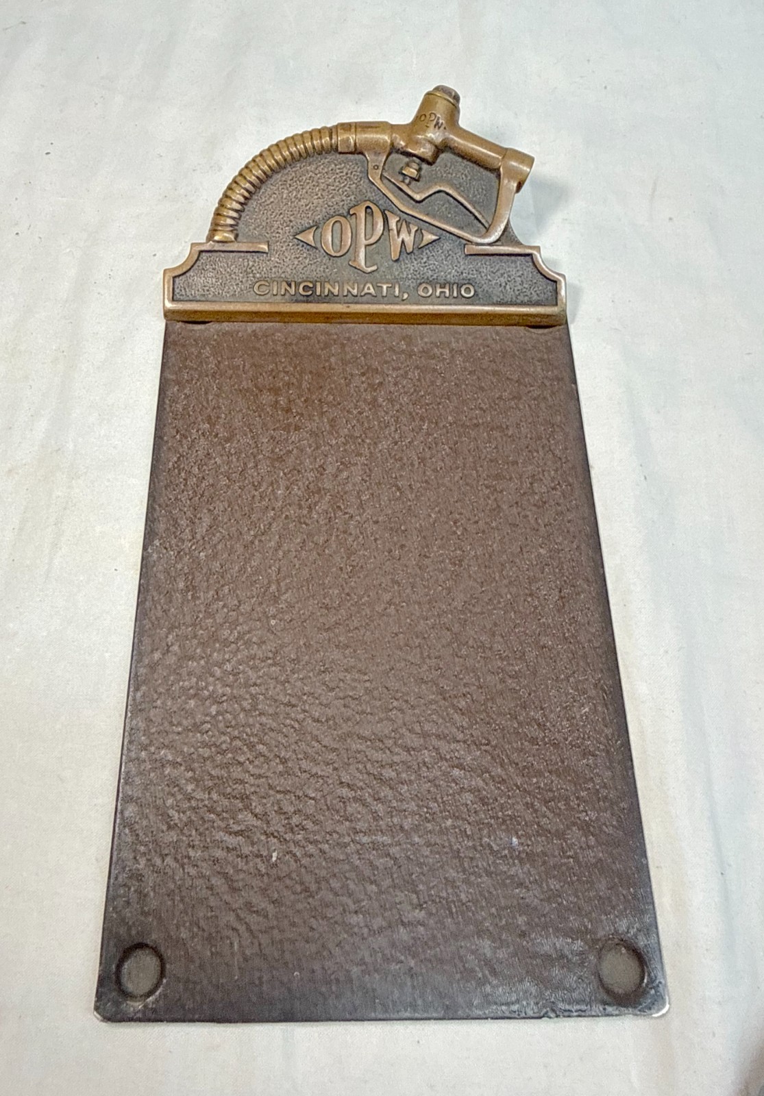 Rare antique OPW gasoline Cincinnati, Ohio bronze metal paper clip holder