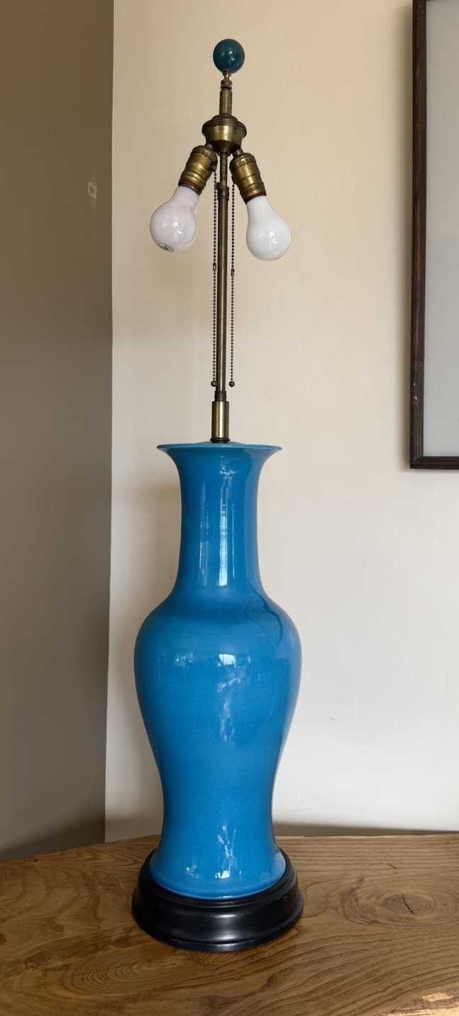 BIG 43” Vintage Chinese Turquoise Porcelain Crackle Baluster Vase Lamp