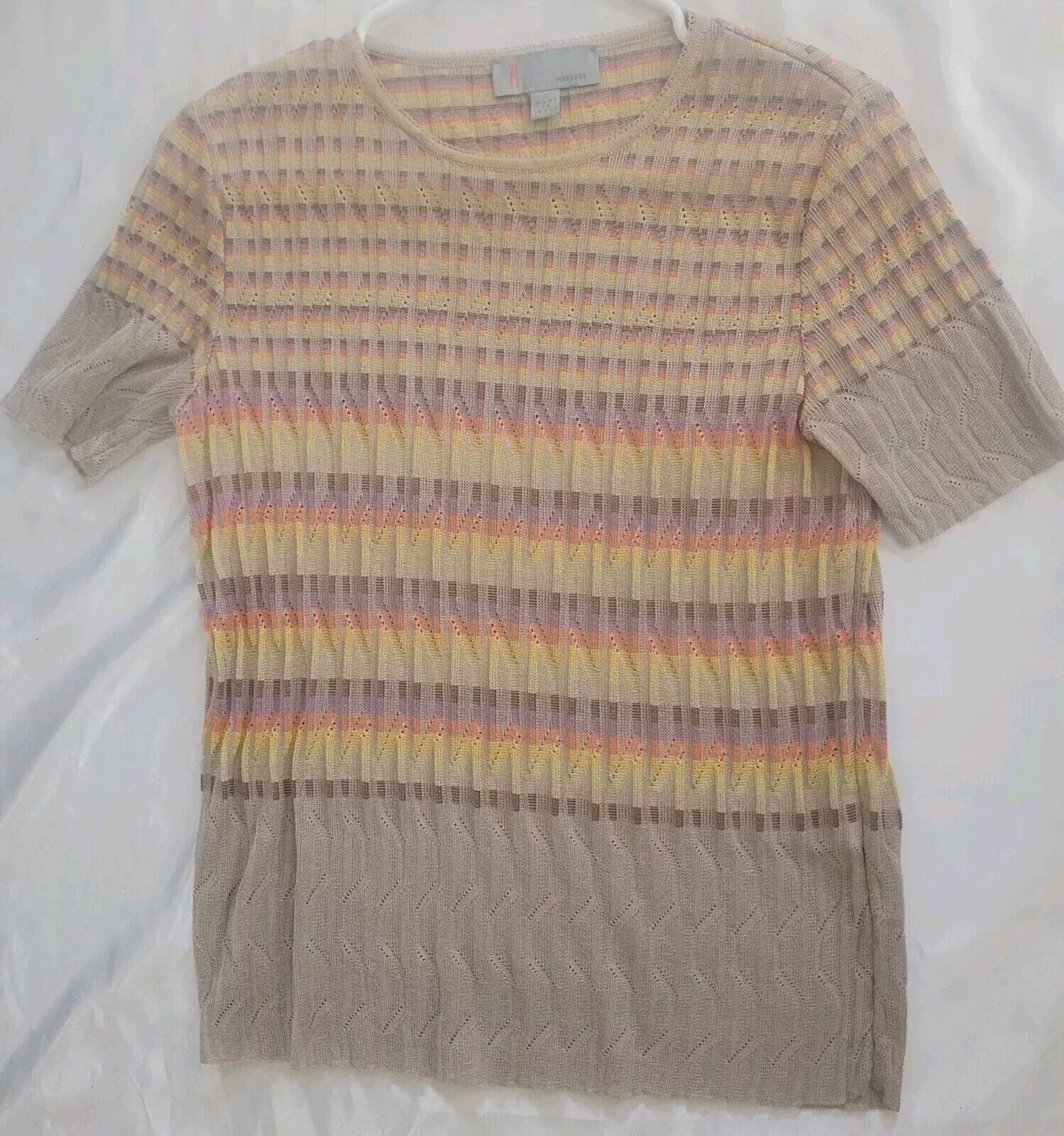 90s MISSONI Rainbow Stripe Top | Missoni Textured Metallic Knit Tee | Woven Knit