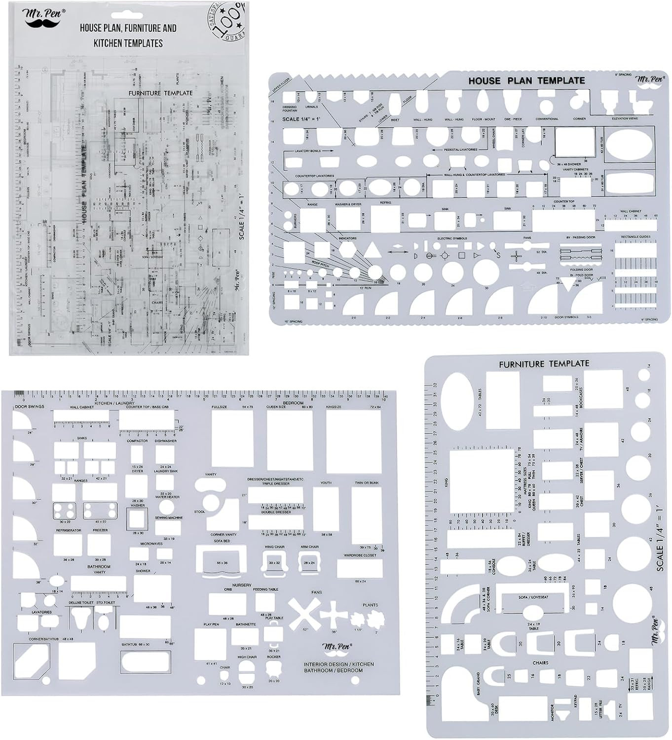 Mr. Pen- House Plan, 3 Pcs, Interior Design and Furniture Templates | Clear